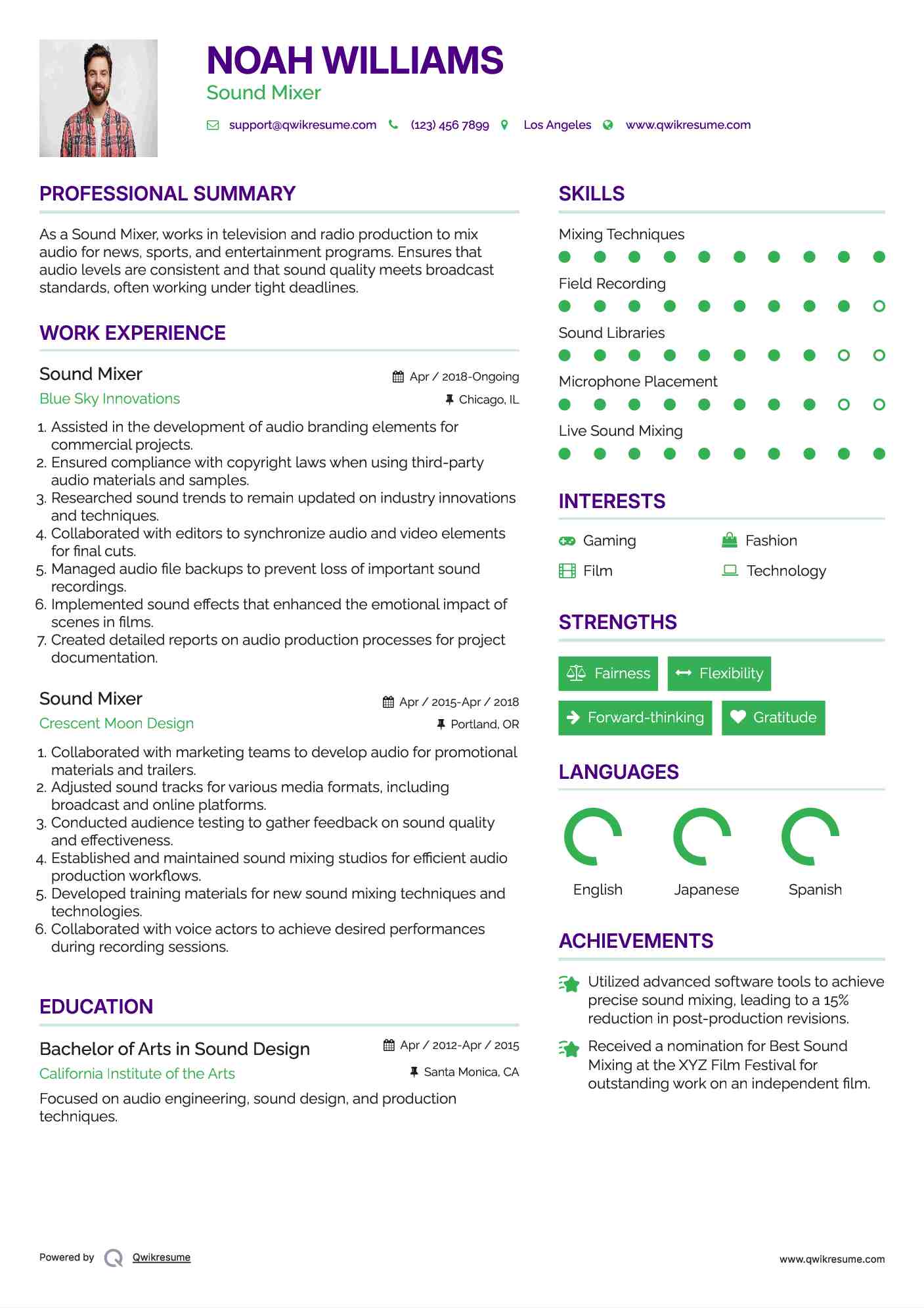 Sound Mixer Resume Example