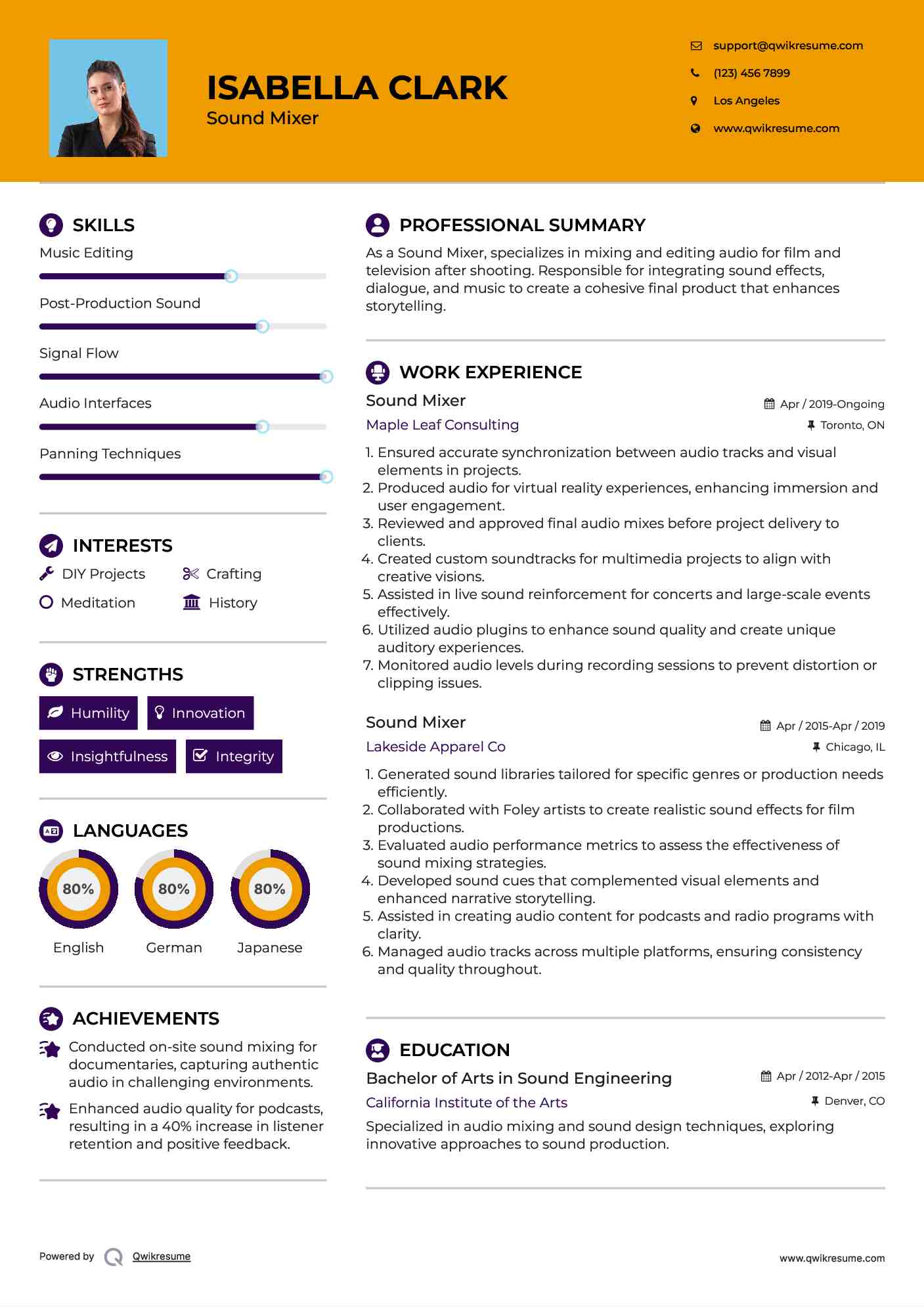Sound Mixer Resume Example