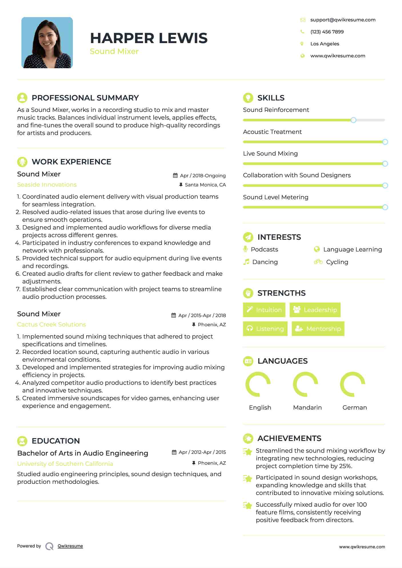 Sound Mixer Resume Model