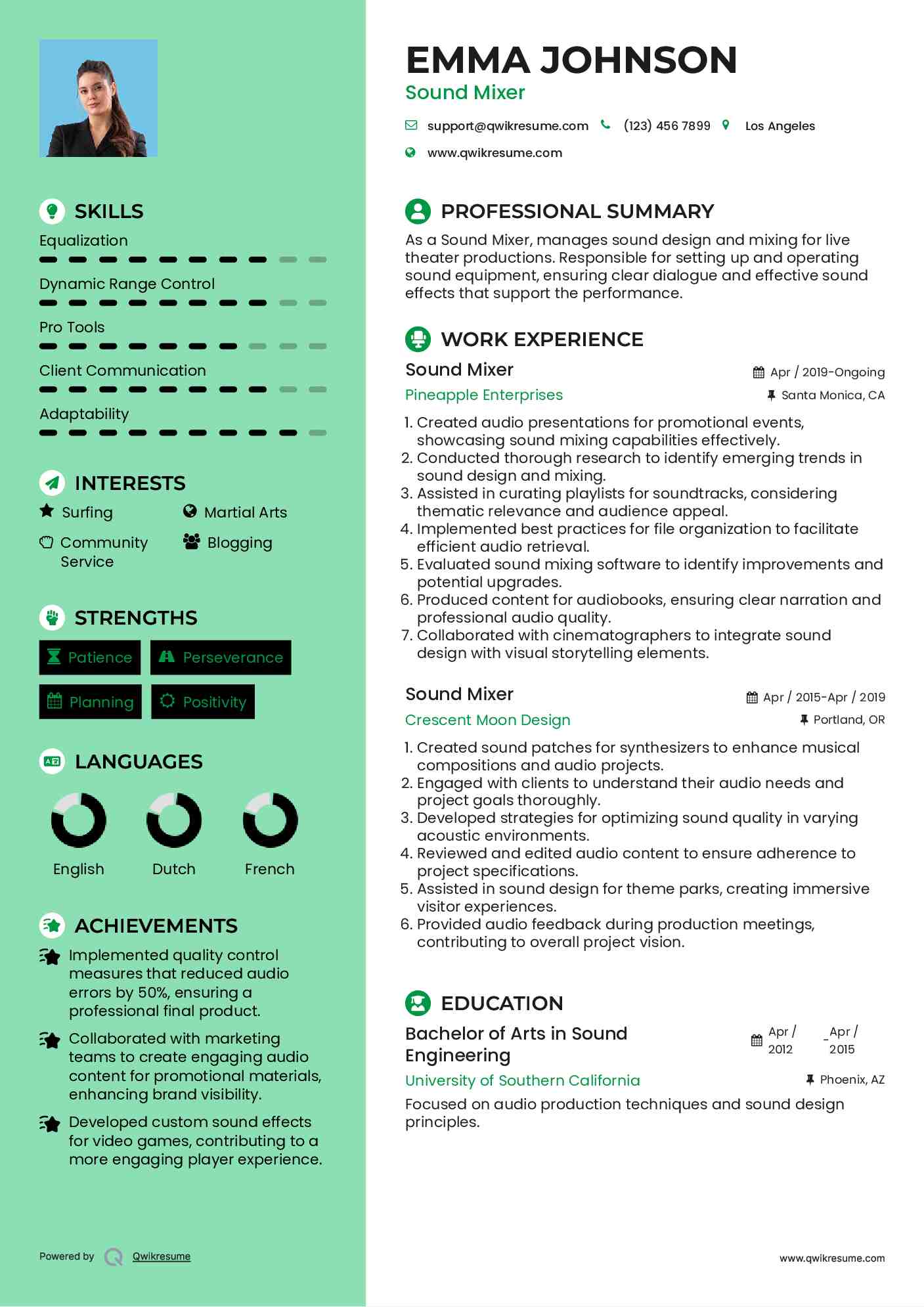 Sound Mixer Resume Example