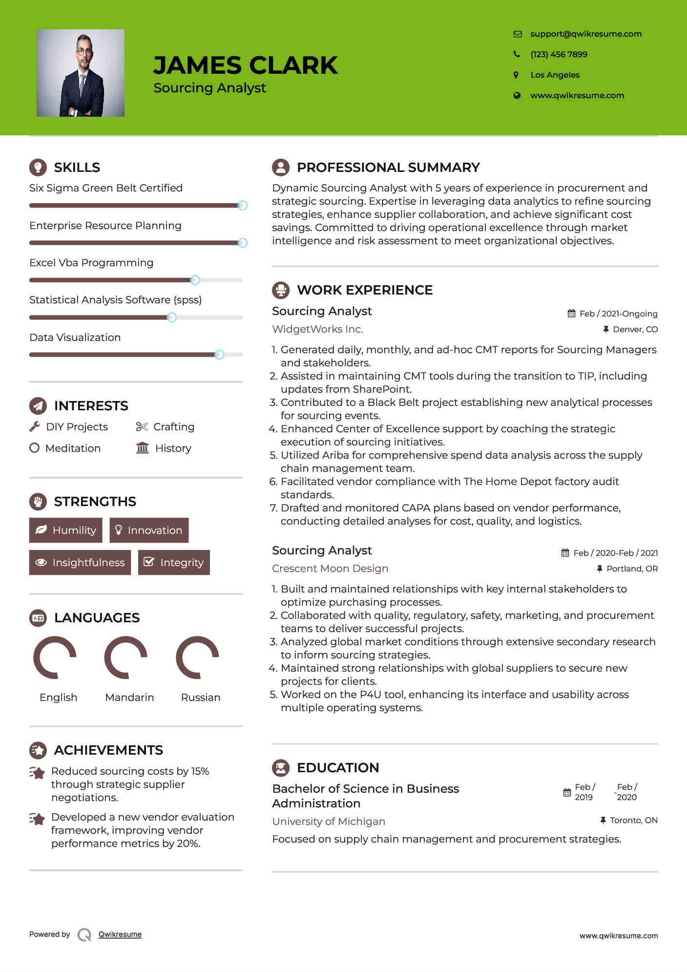 Sourcing Analyst Resume Model
