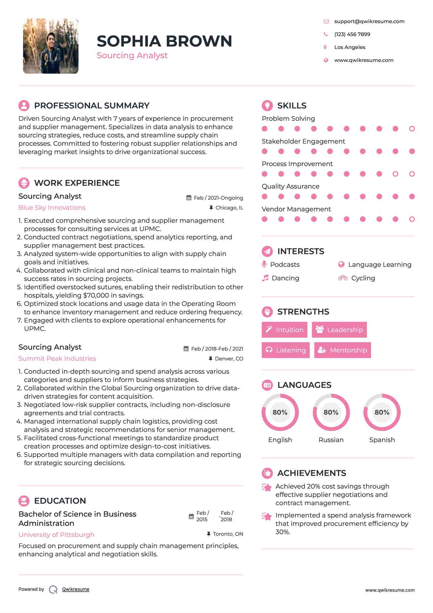 Sourcing Analyst Resume Example