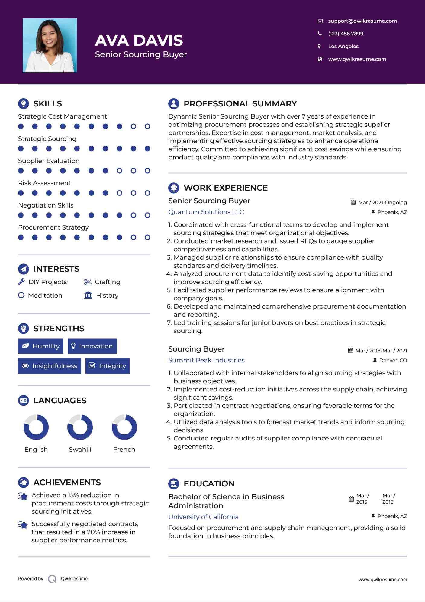 Senior Sourcing Buyer Resume Example