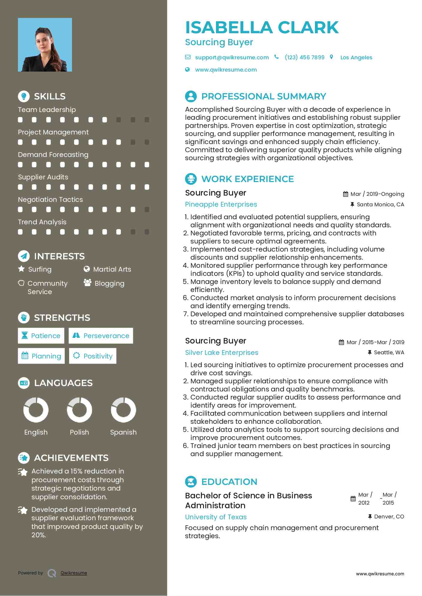 Sourcing Buyer Resume Model