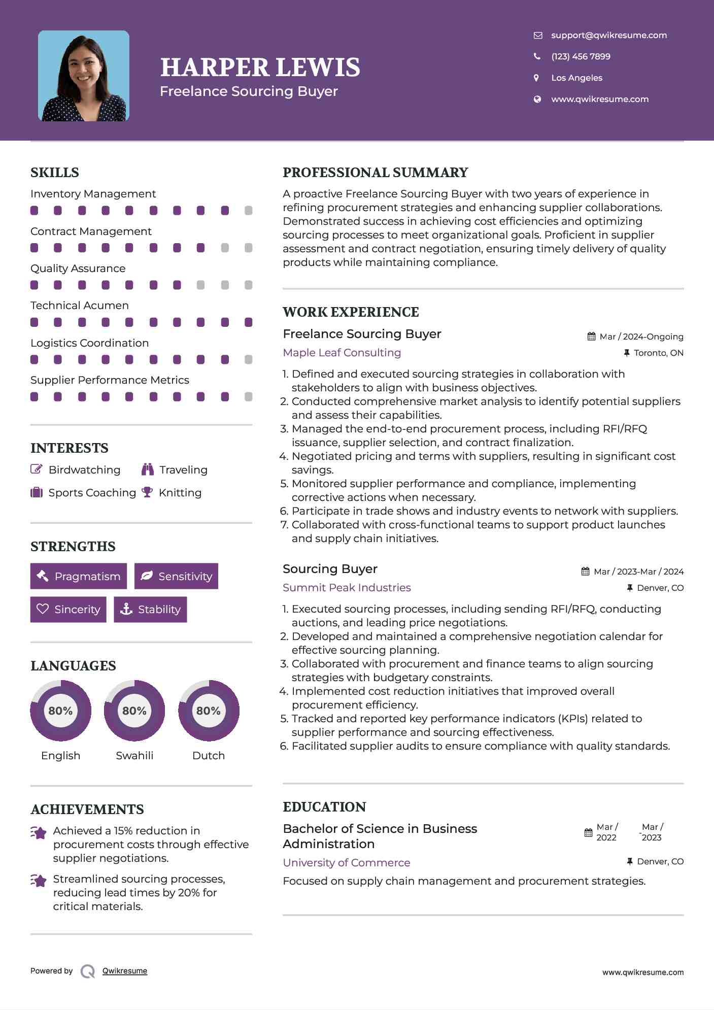 Freelance Sourcing Buyer Resume Format