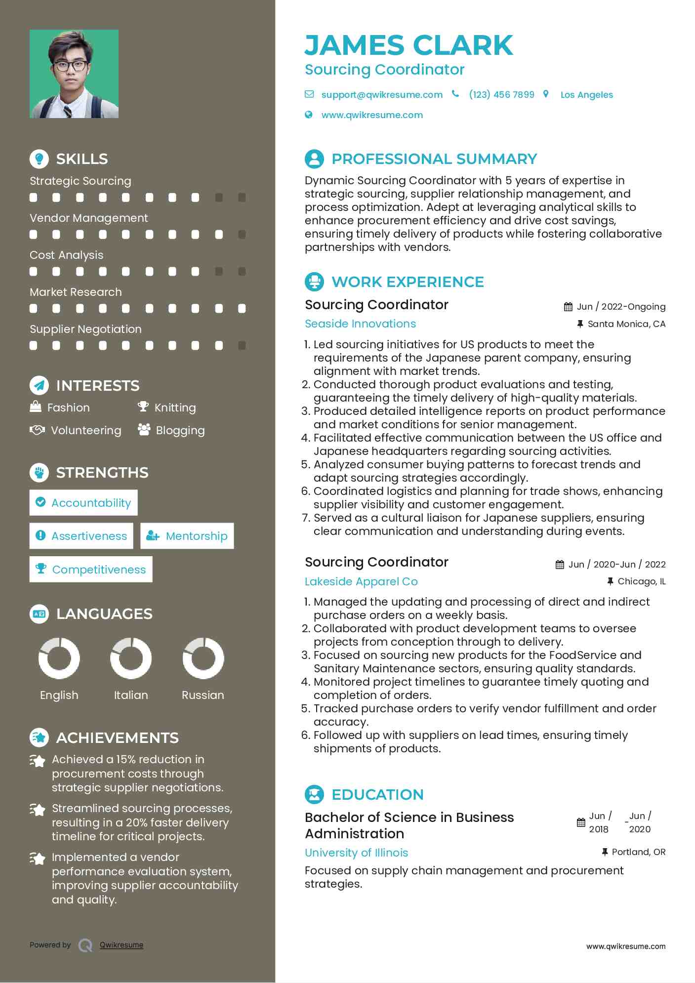 Sourcing Coordinator Resume Template