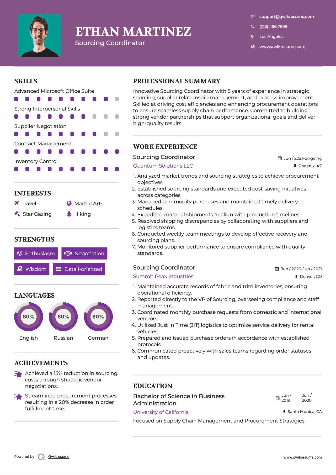 Sourcing Coordinator Resume Sample