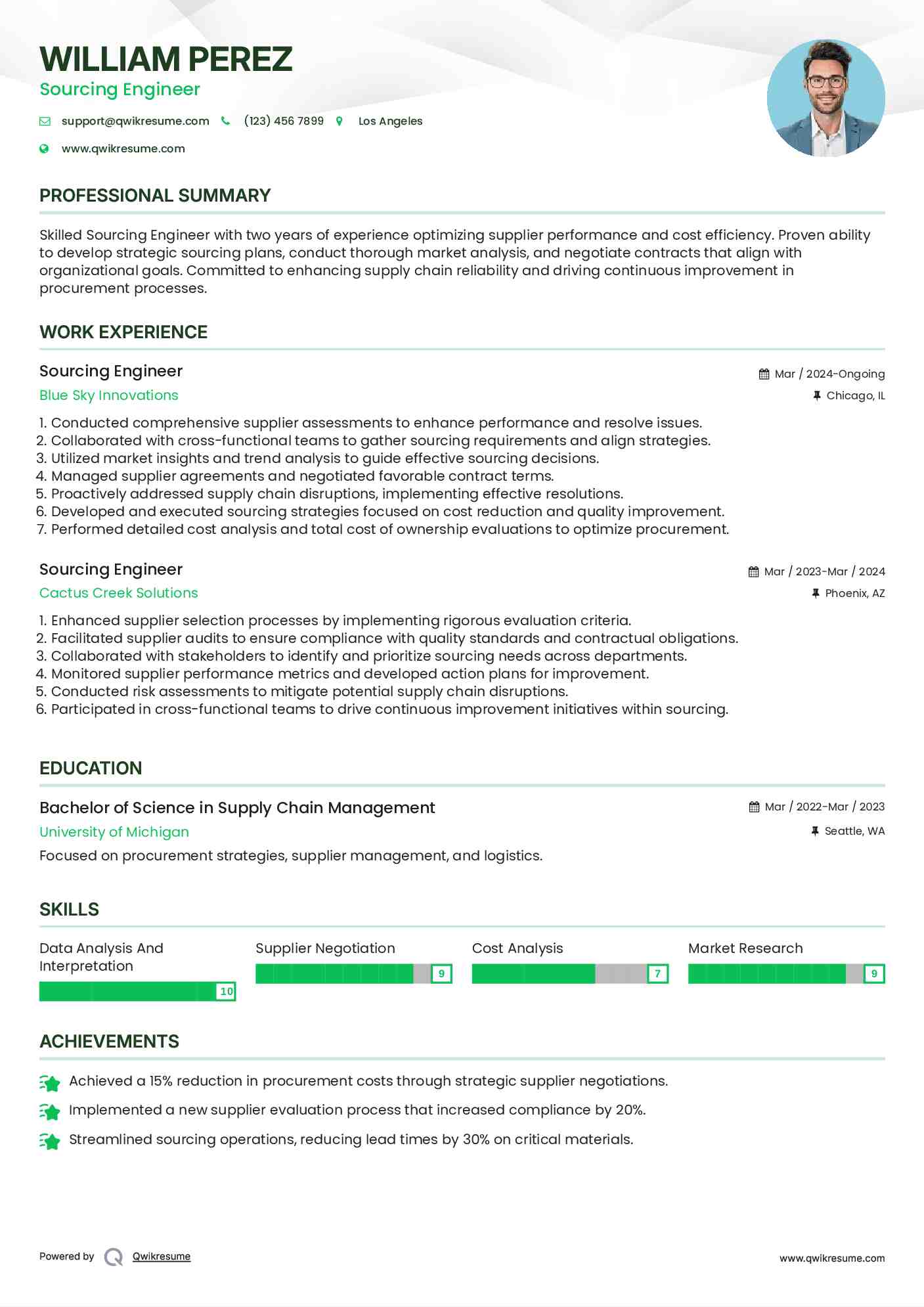 Sourcing Engineer Resume Sample