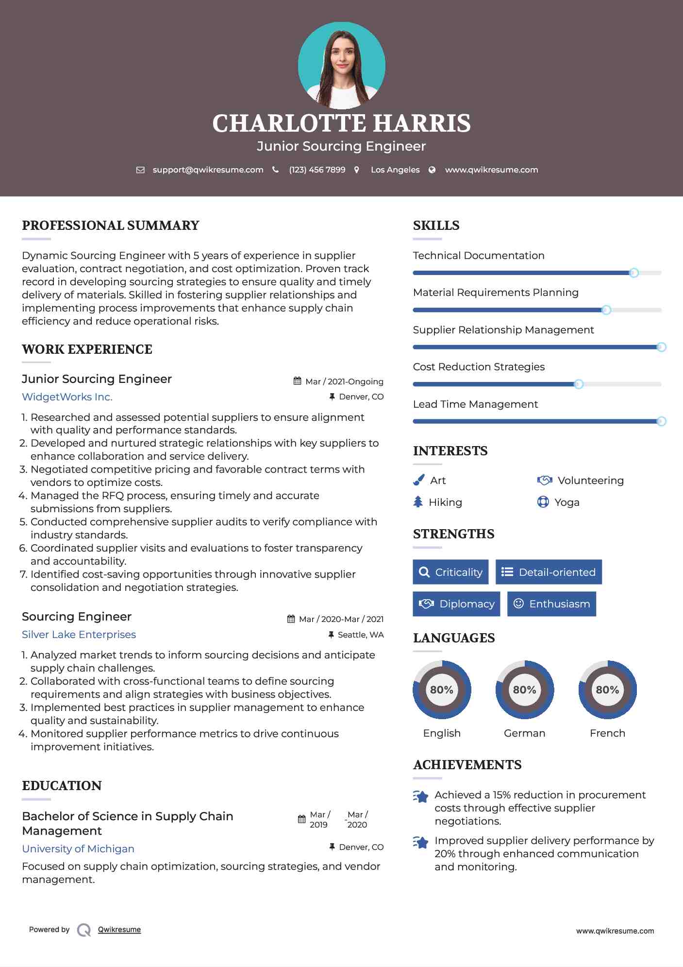 Junior Sourcing Engineer Resume Template
