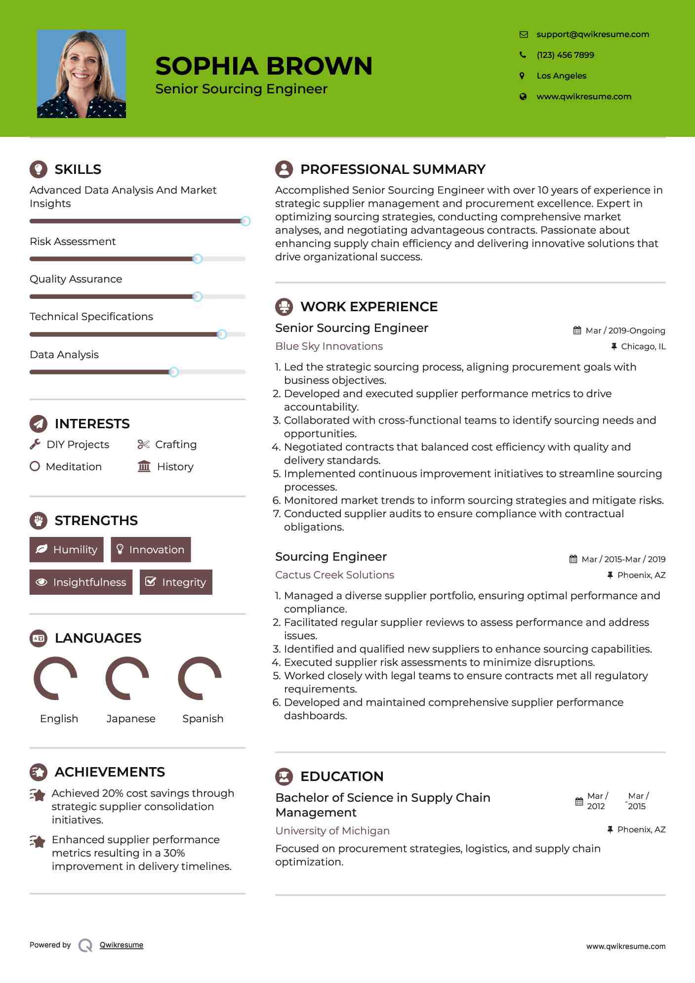 Senior Sourcing Engineer Resume Format
