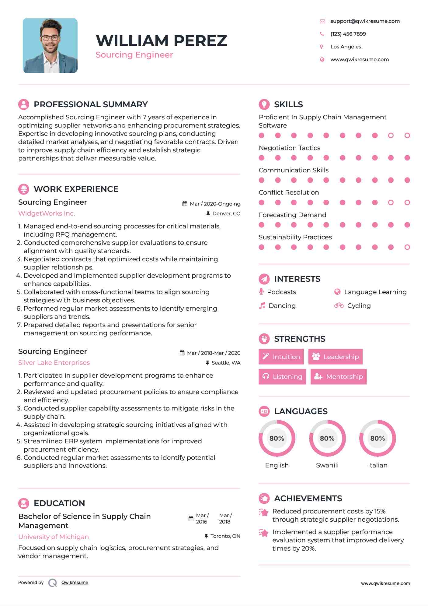 Sourcing Engineer Resume Example