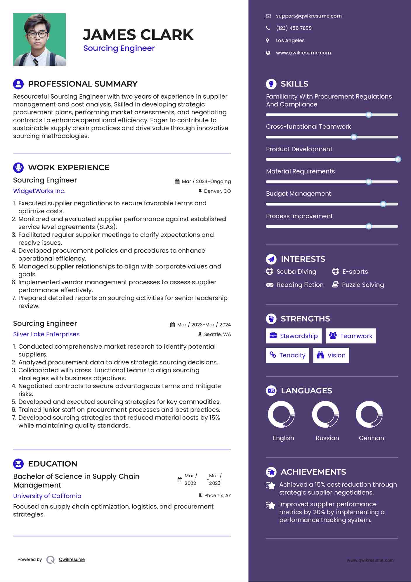 Sourcing Engineer Resume Example
