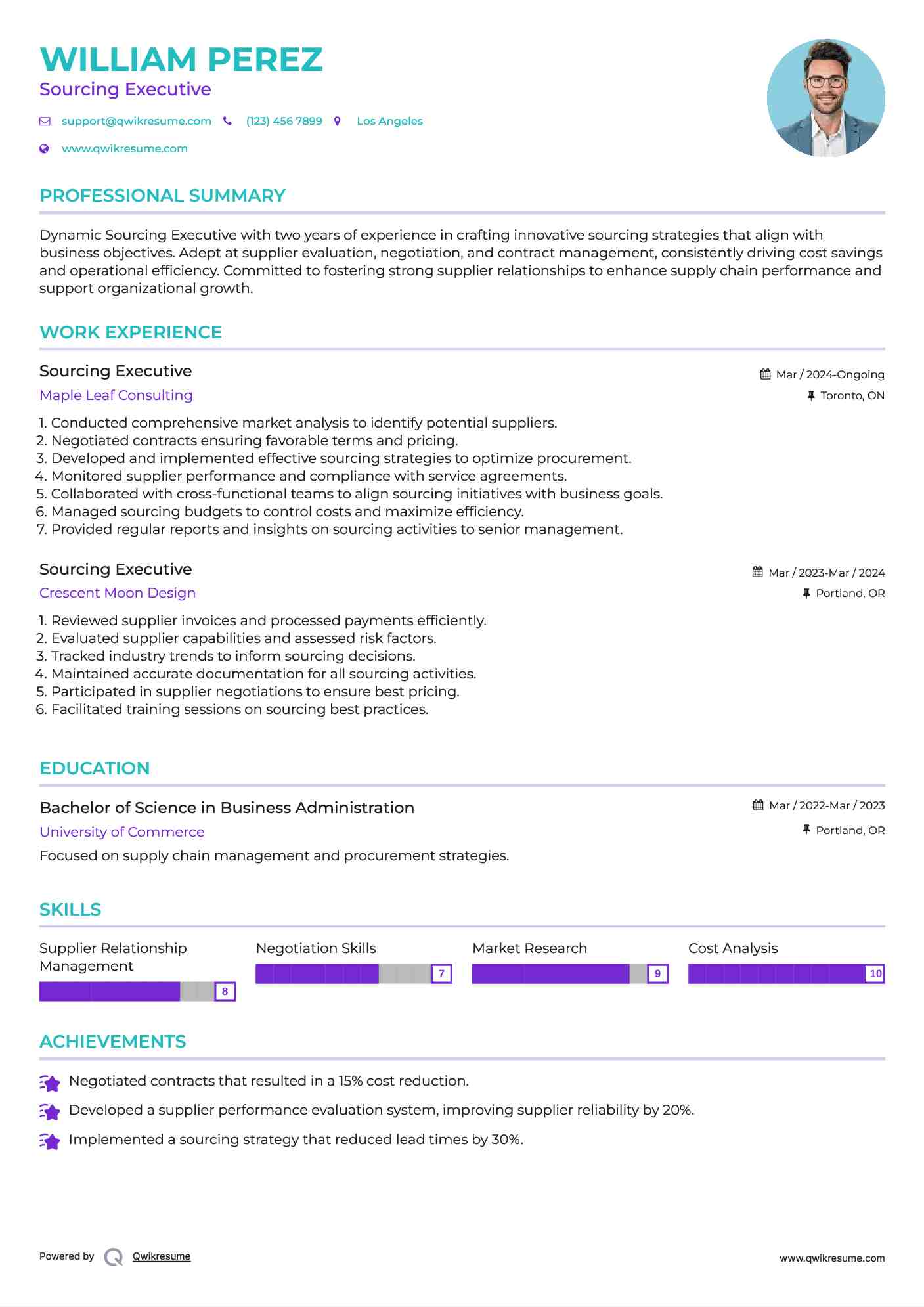 Sourcing Executive Resume Sample