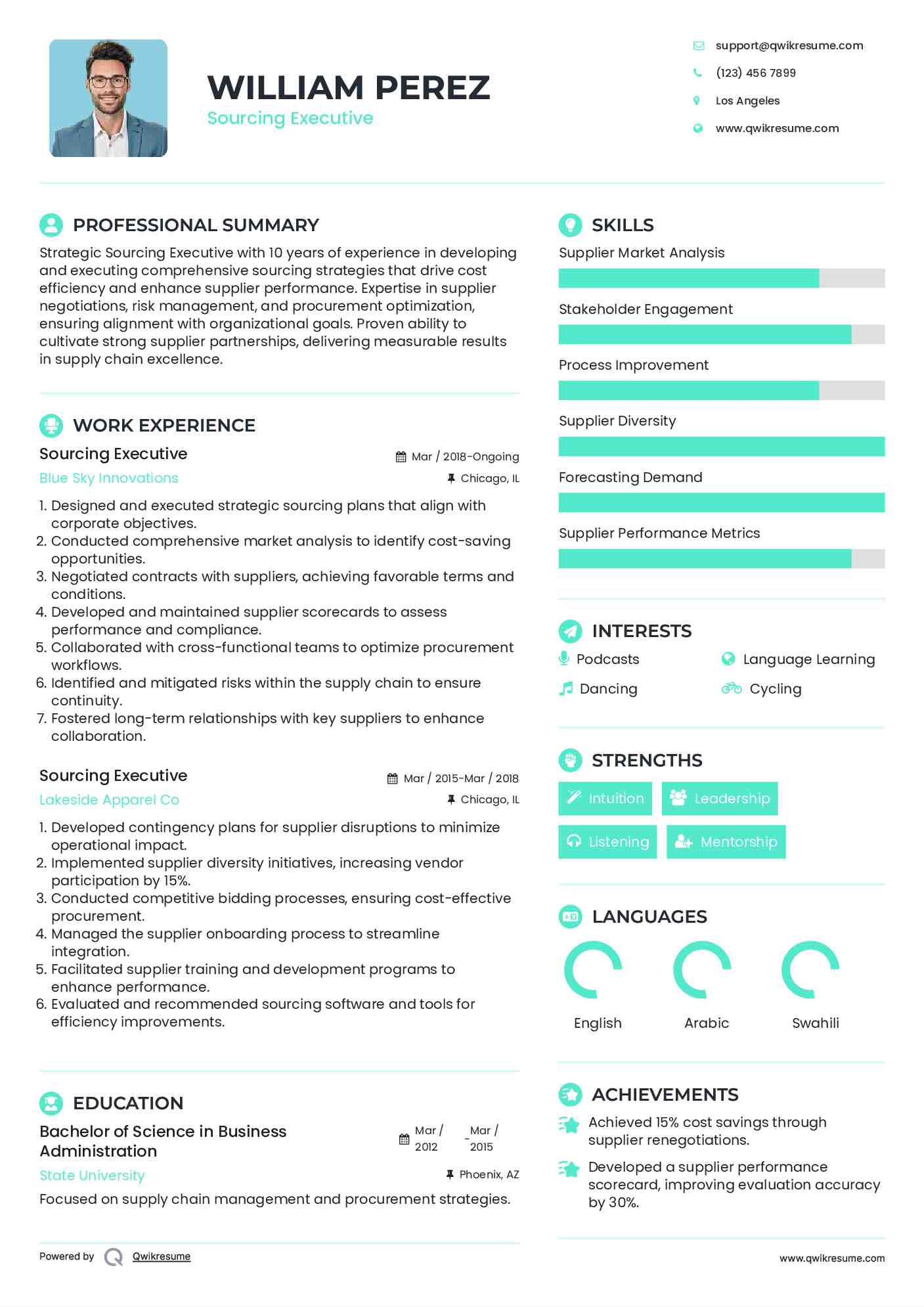 Sourcing Executive Resume Sample