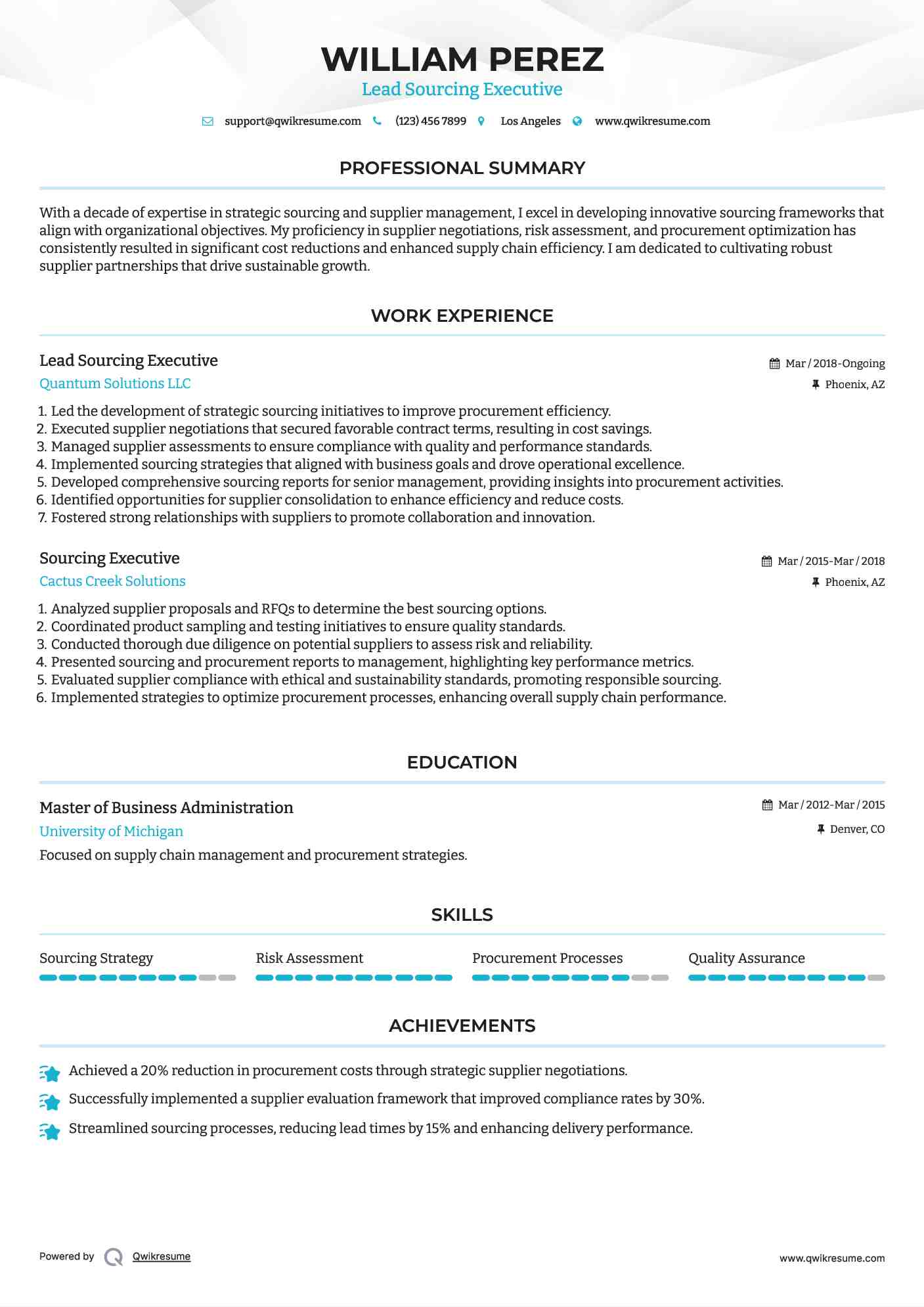 Lead Sourcing Executive Resume Example
