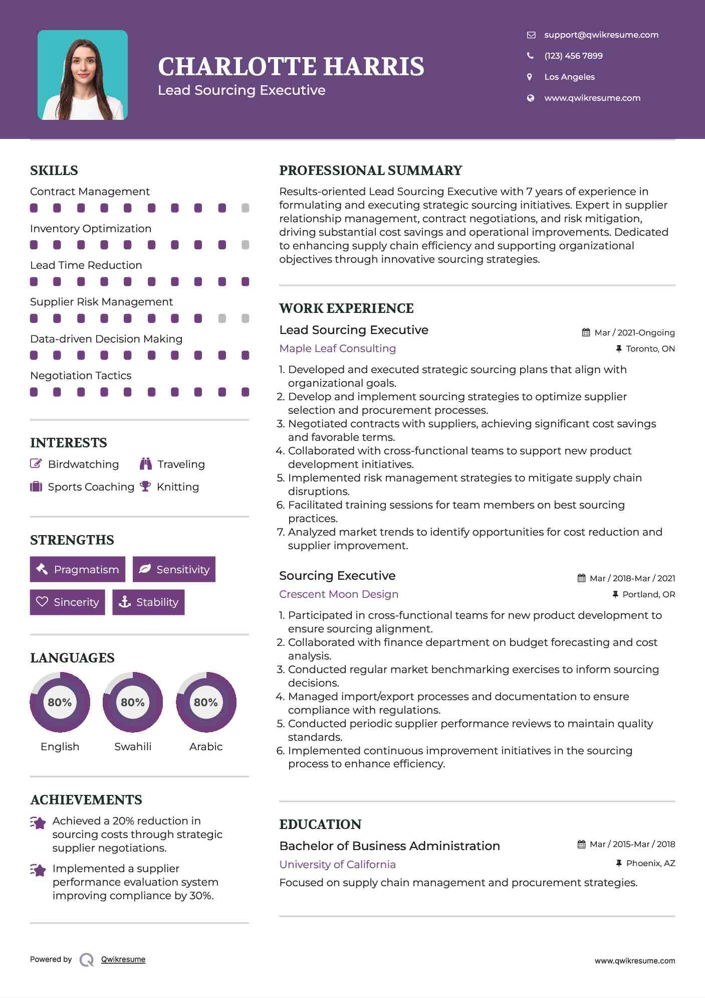 Lead Sourcing Executive Resume Sample
