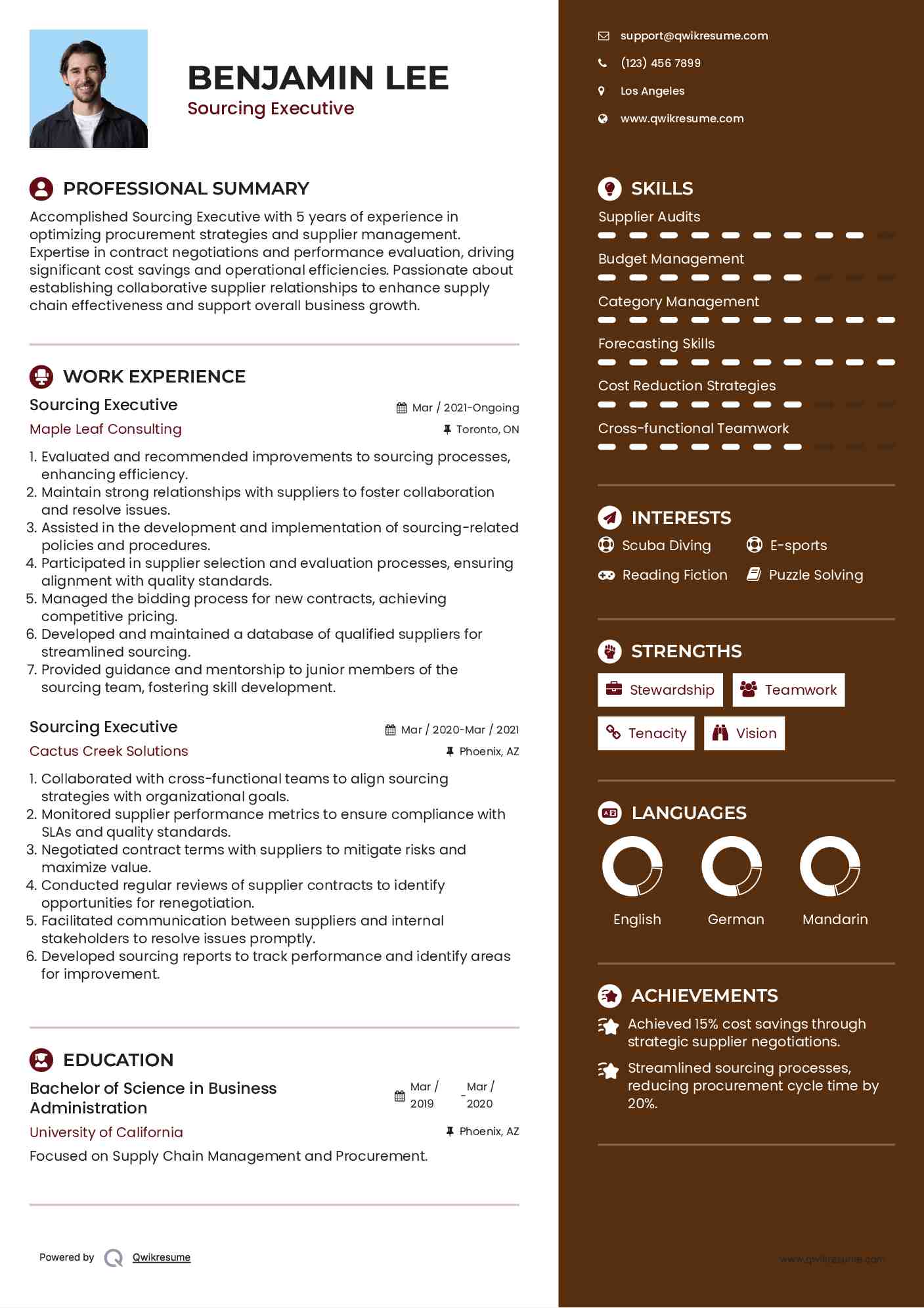 Sourcing Executive Resume Format