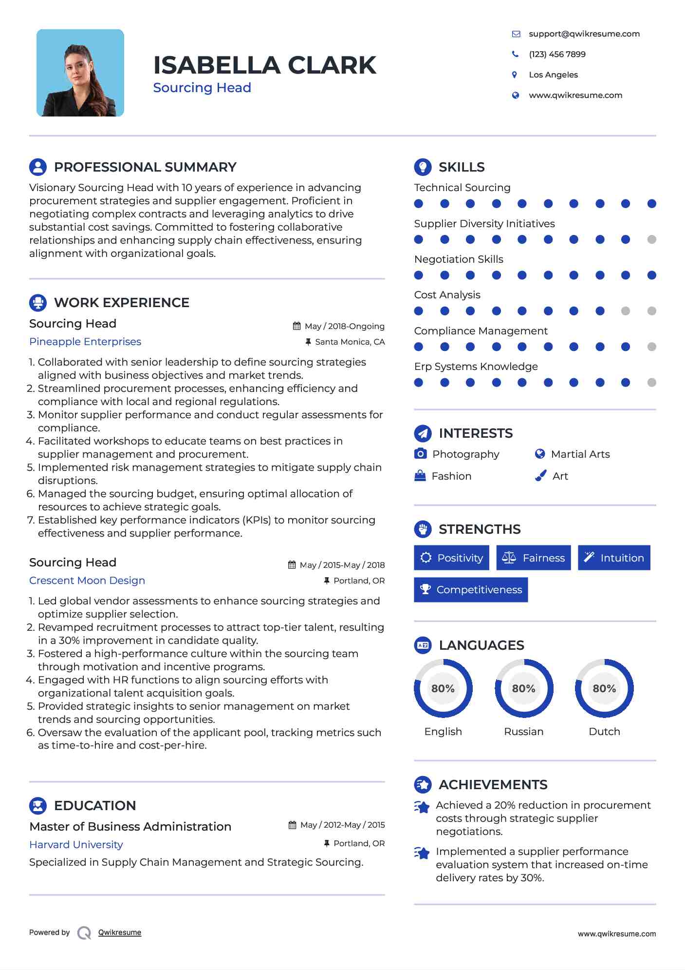 Sourcing Head Resume Example