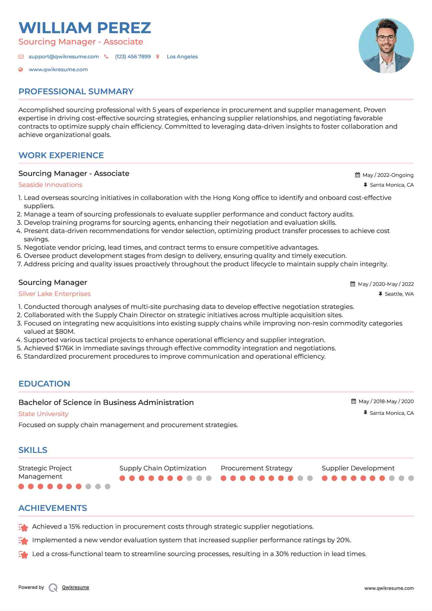 Sourcing Manager - Associate Resume Model