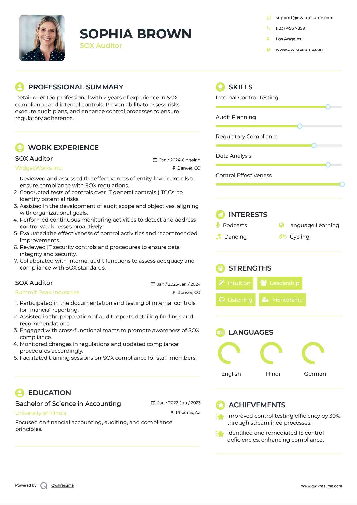 SOX Auditor Resume Template