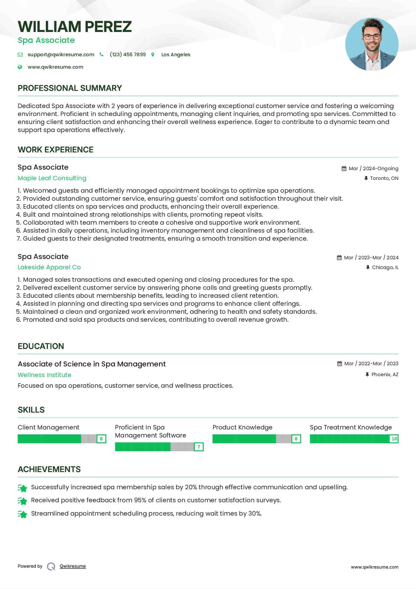 Spa Associate Resume Format