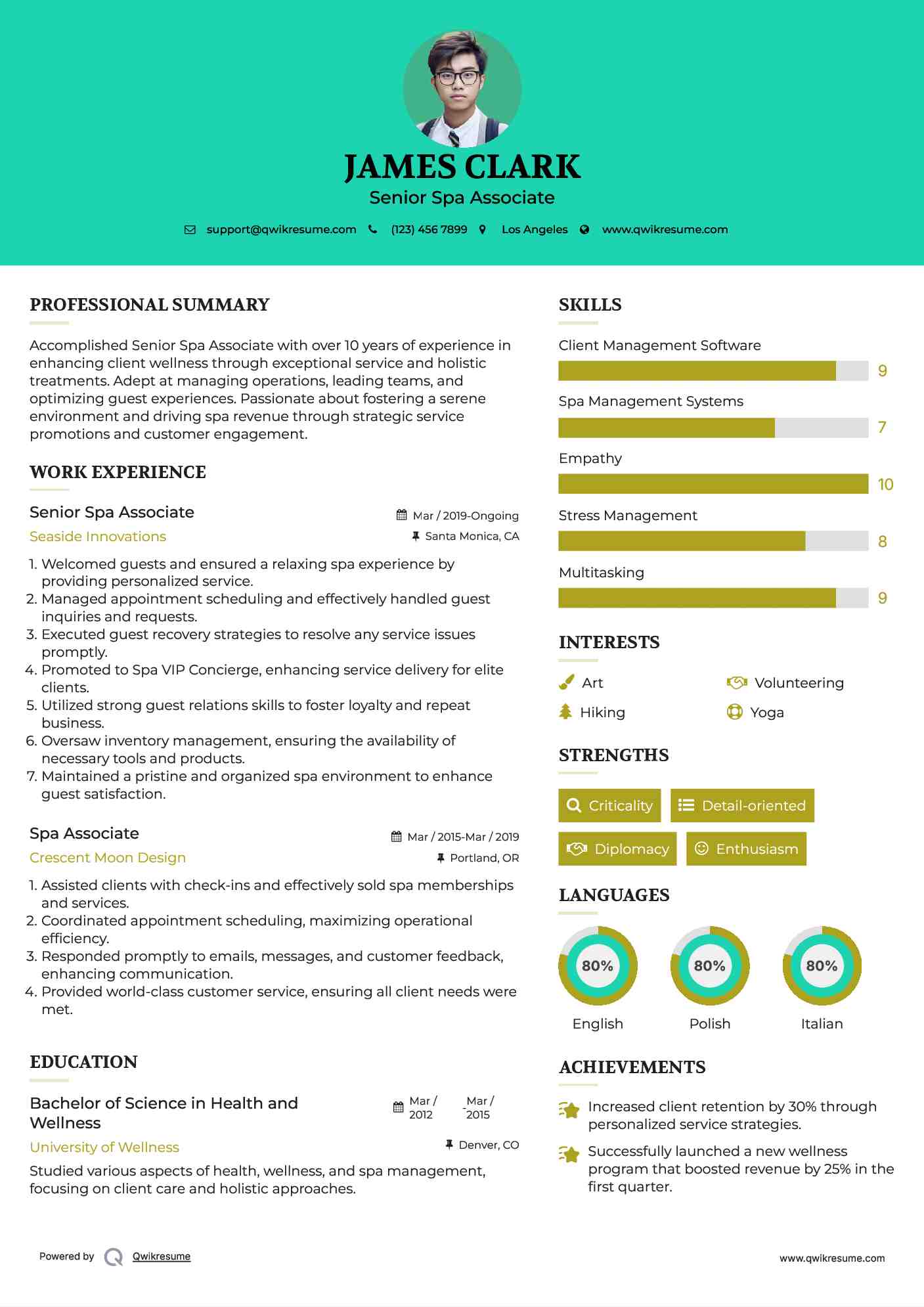 Senior Spa Associate Resume Model
