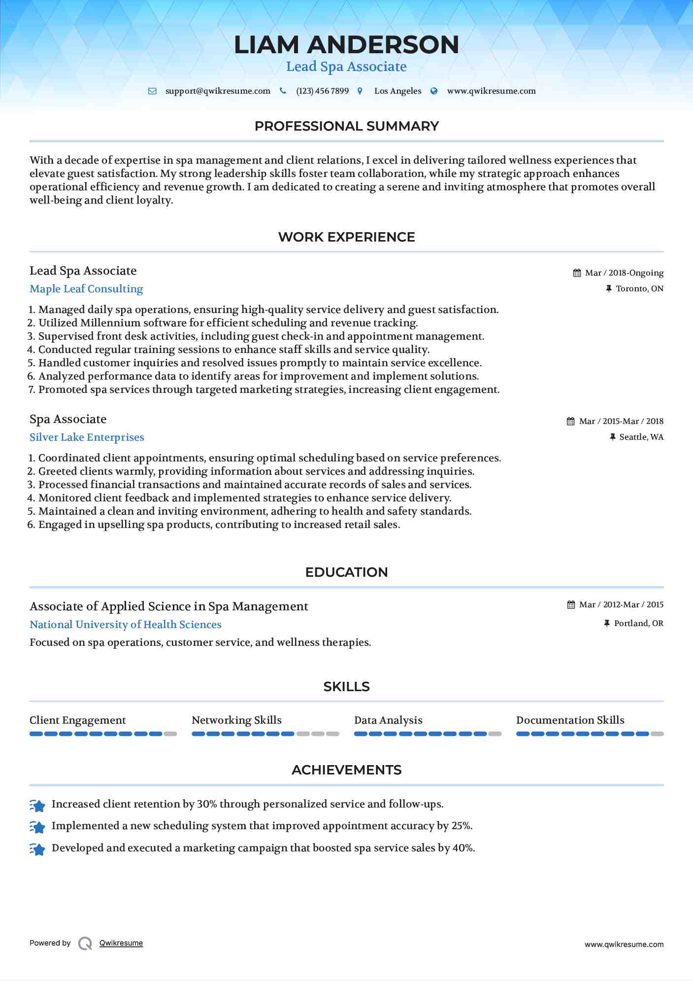 Lead Spa Associate Resume Format
