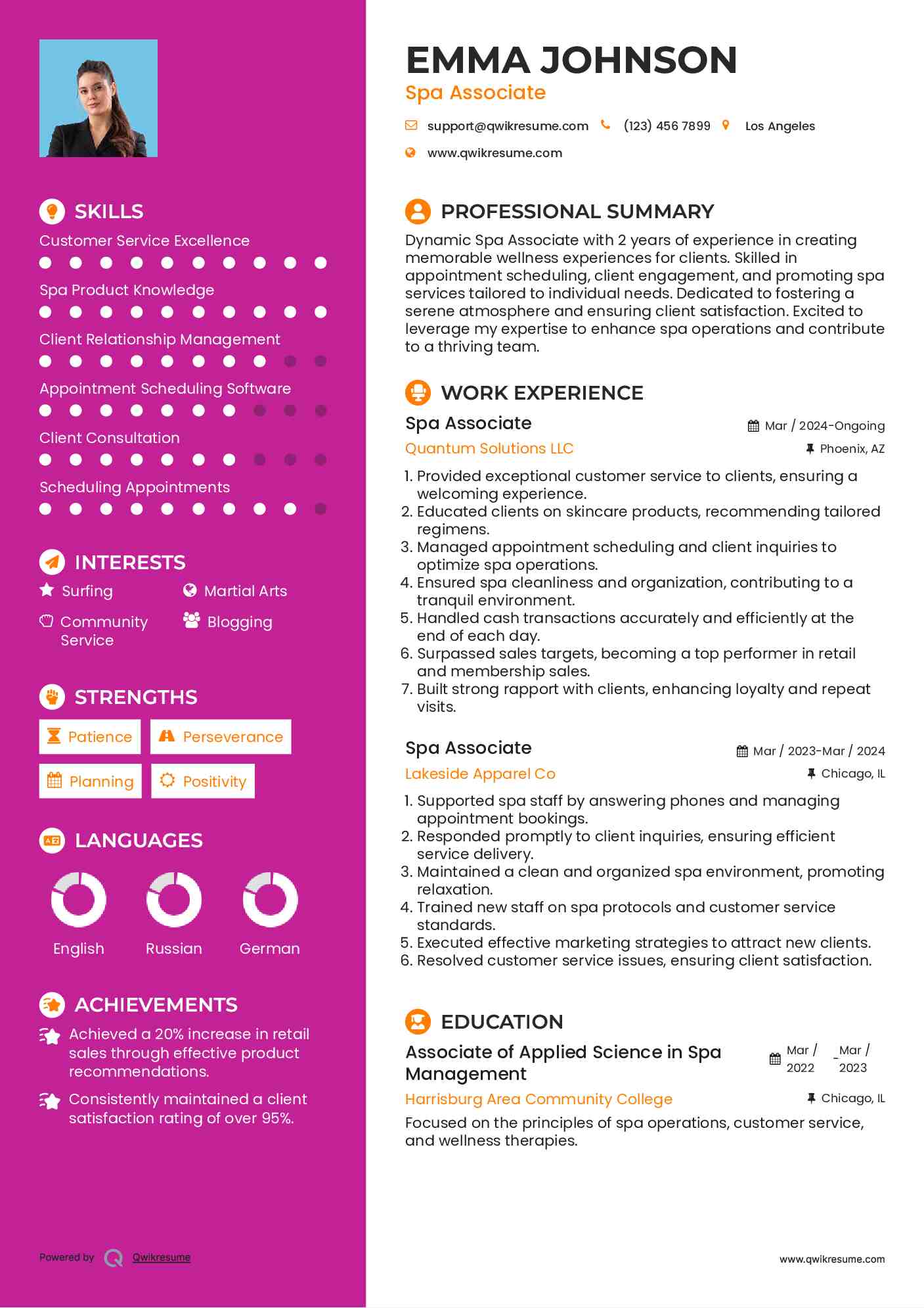 Spa Associate Resume Format