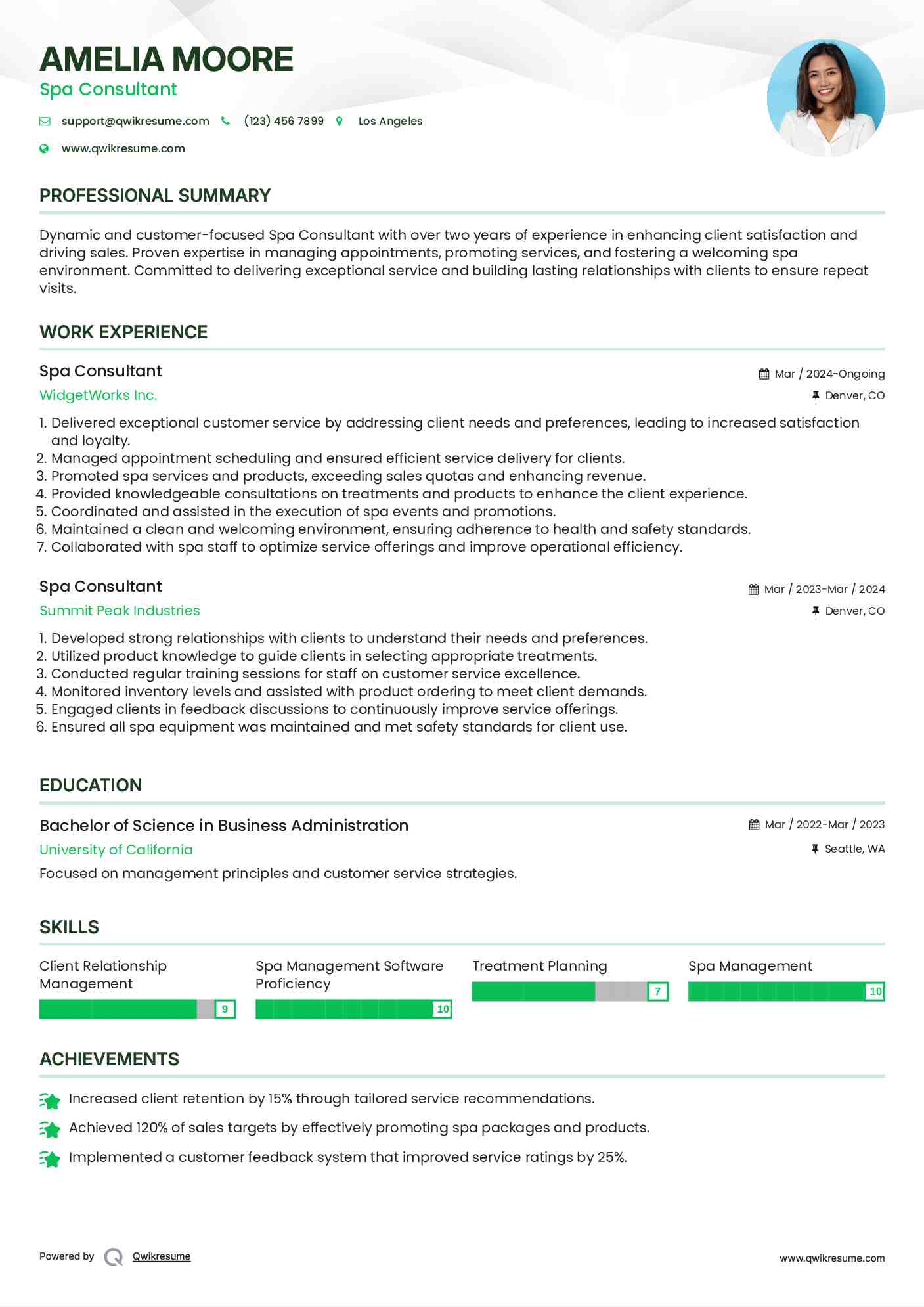 Spa Consultant Resume Template
