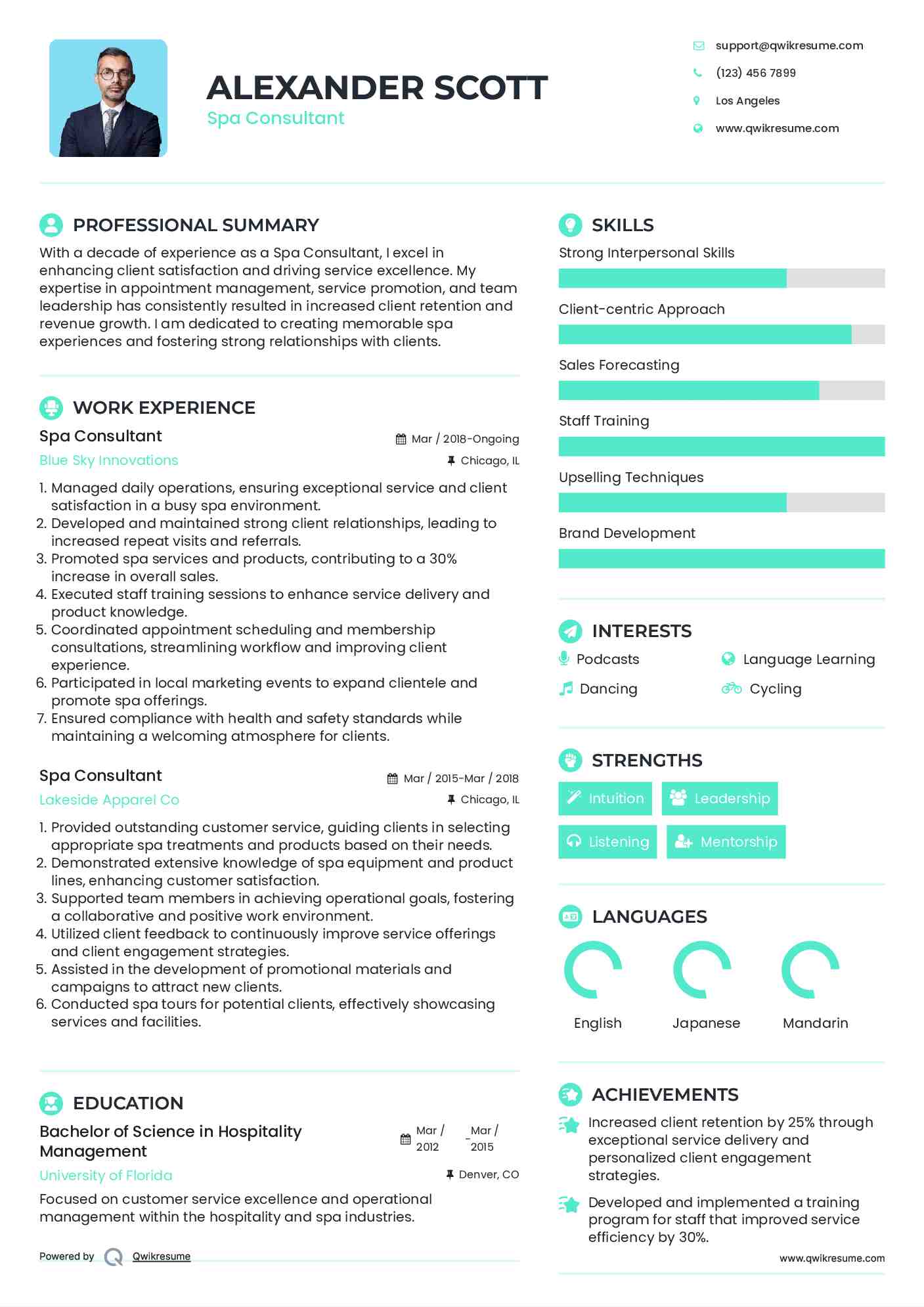 Spa Consultant Resume Template
