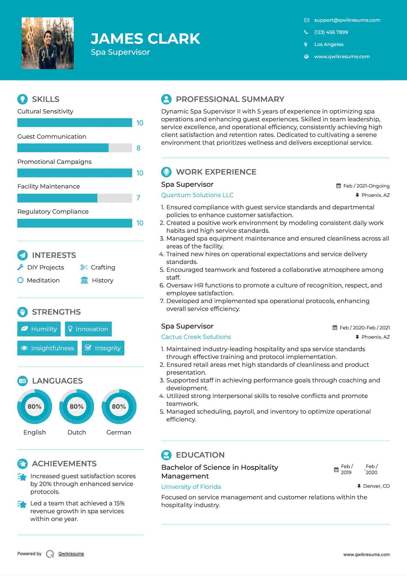 Spa Supervisor Resume Model