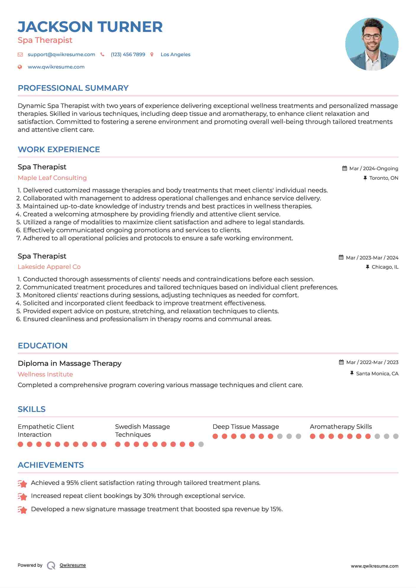 Spa Therapist Resume Format