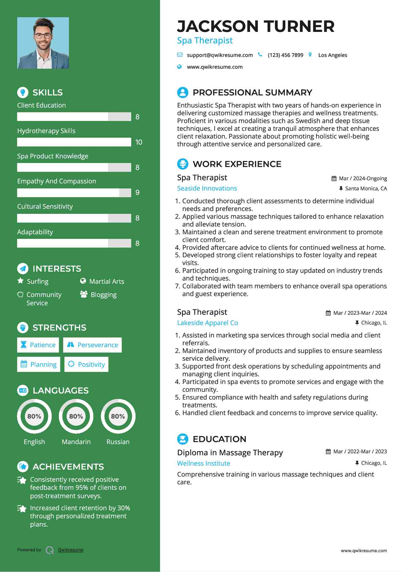 Spa Therapist Resume Template