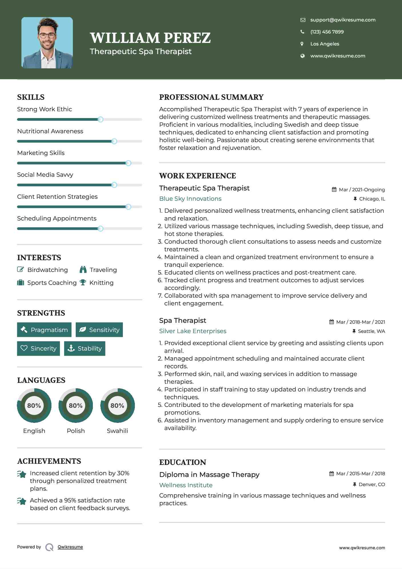 Therapeutic Spa Therapist Resume Template