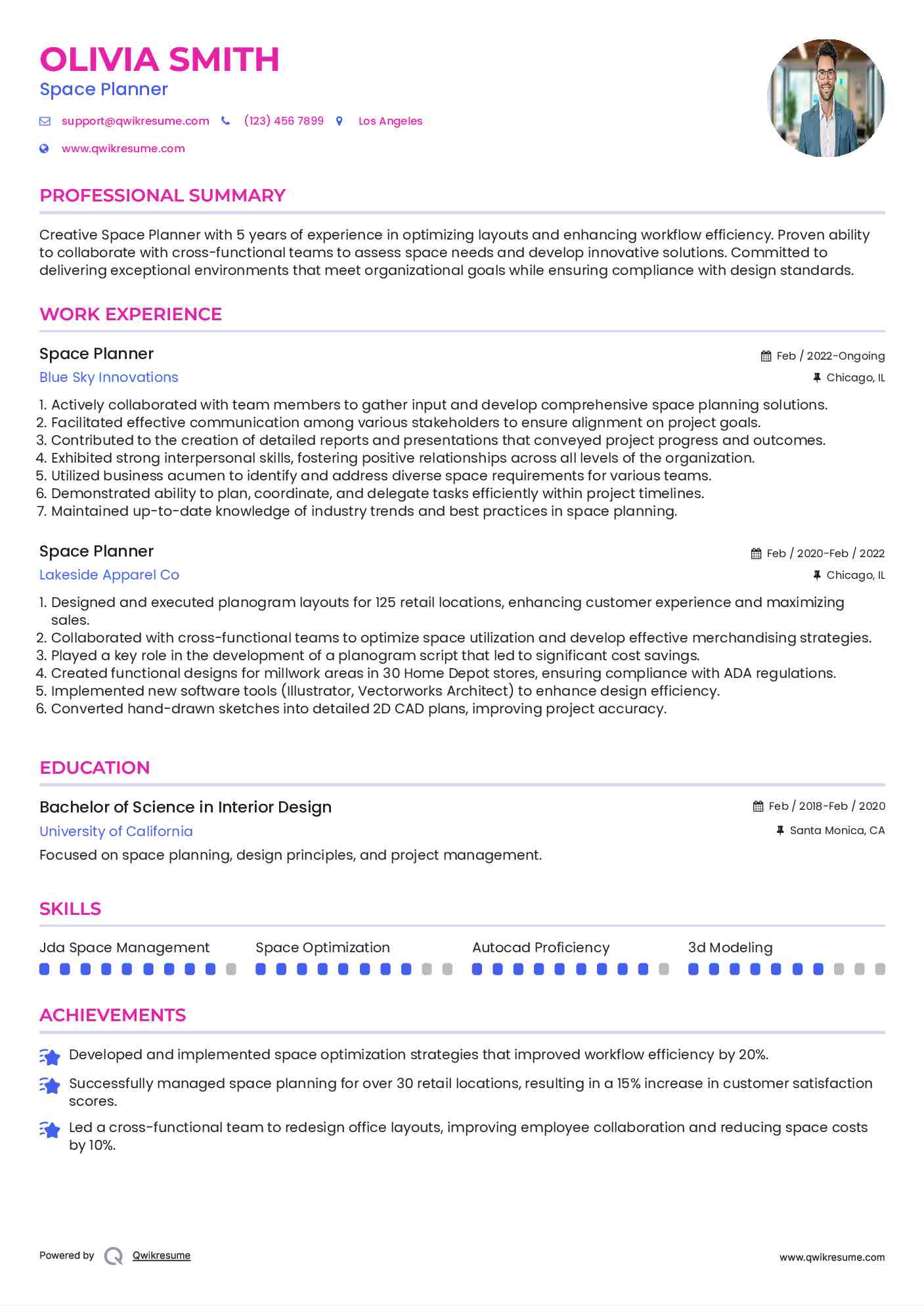 Space Planner Resume Example