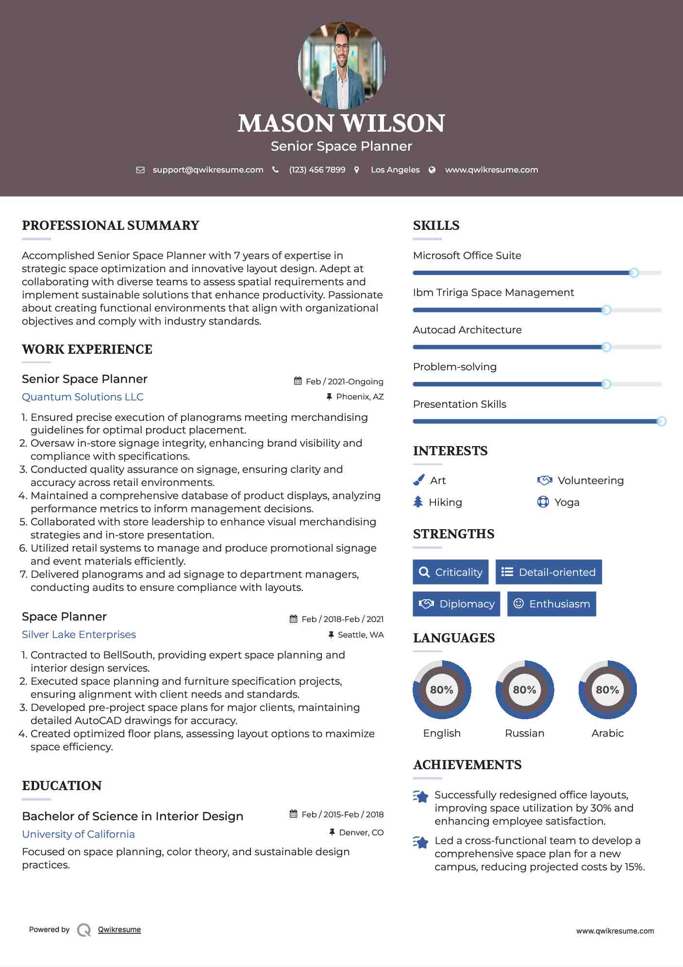 Senior Space Planner Resume Example