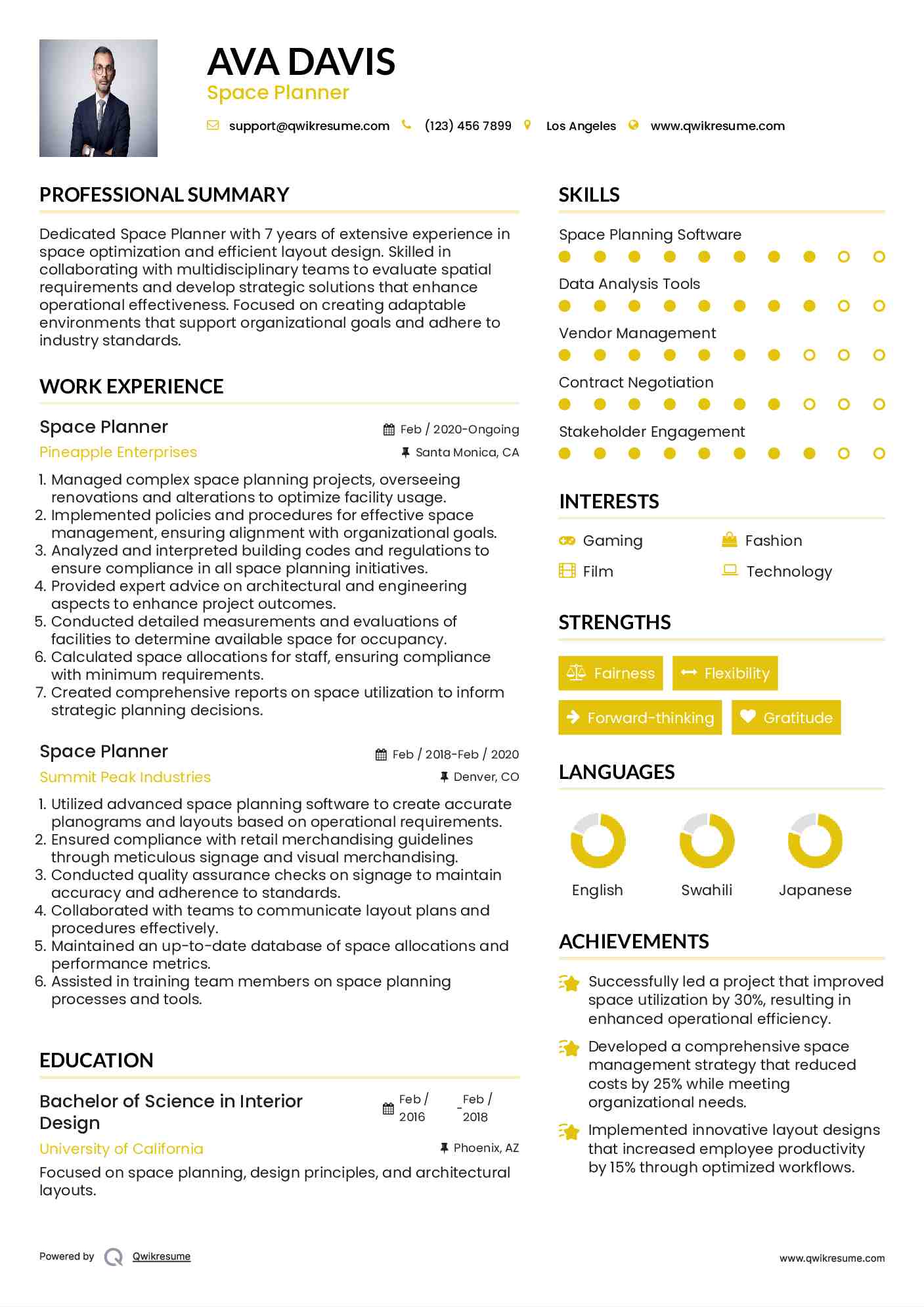 Space Planner Resume Format