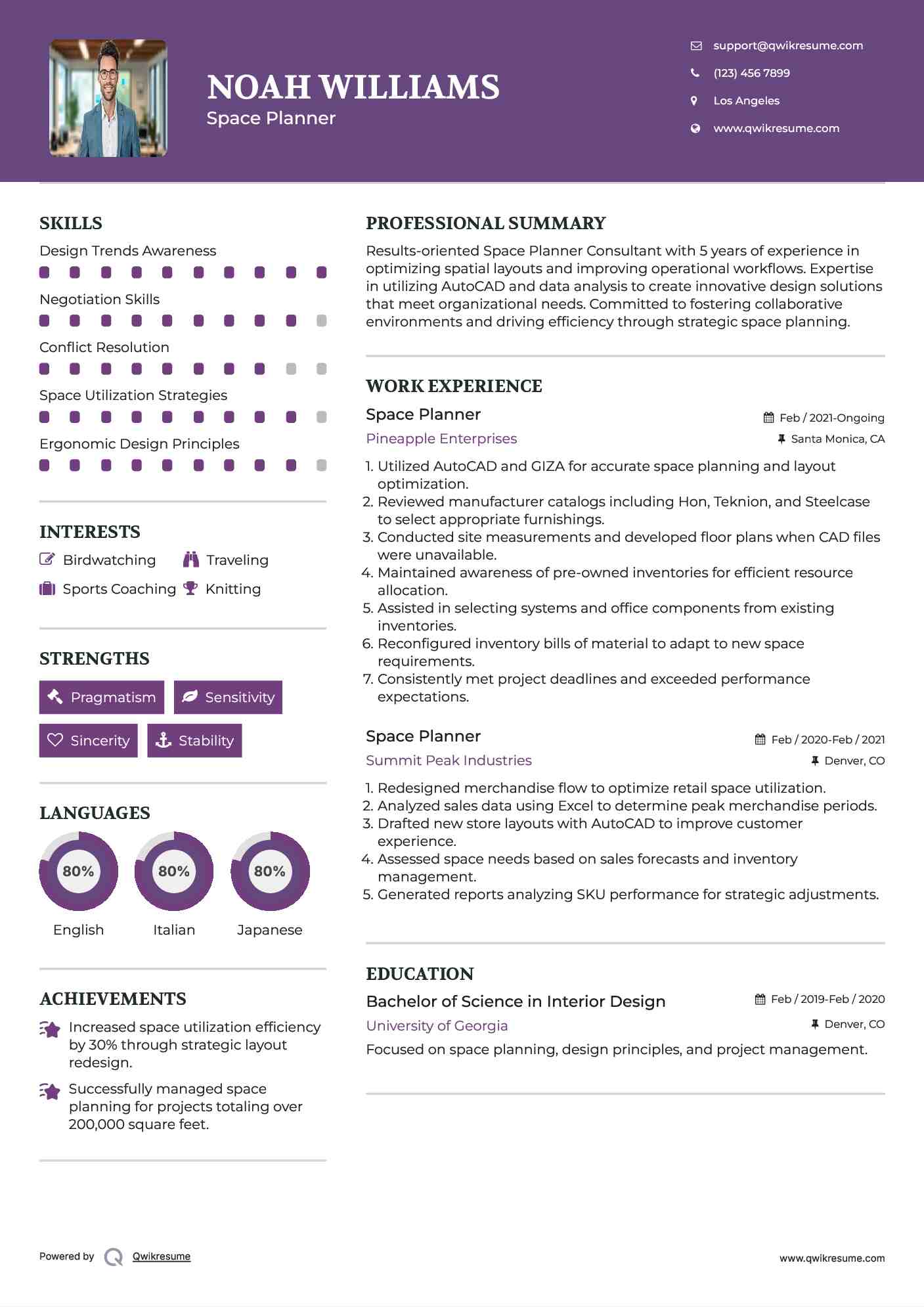 Space Planner Resume Example