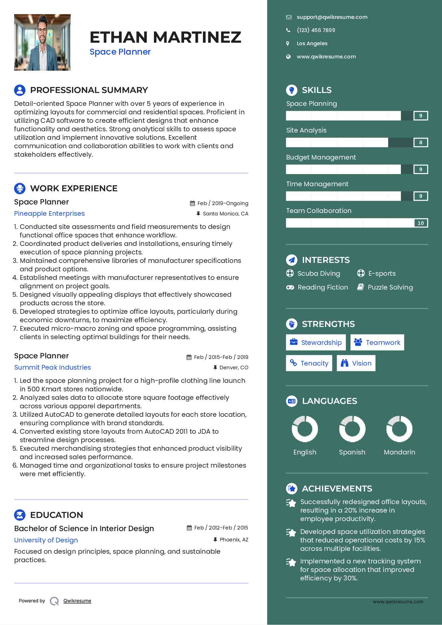 Space Planner Resume Template