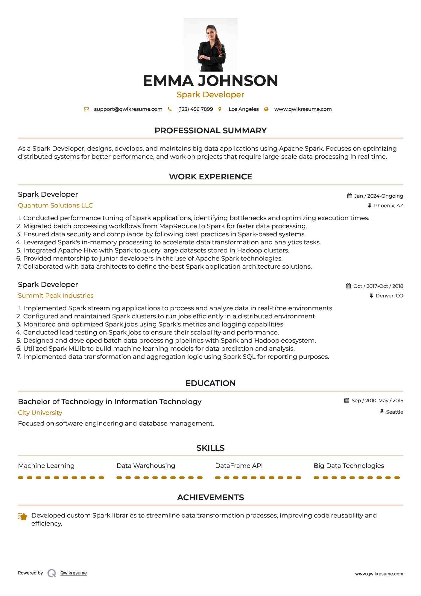 Spark Developer Resume Format