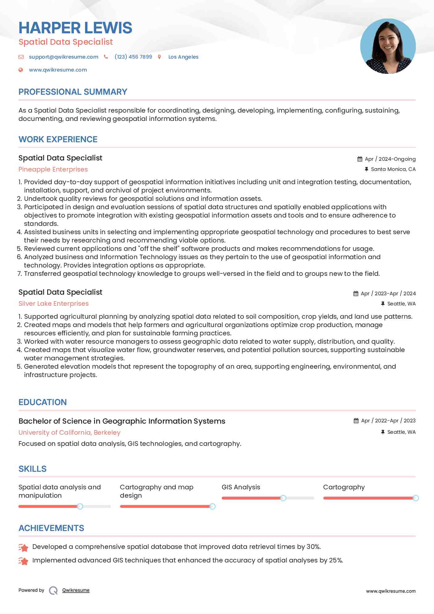 Spatial Data Specialist Resume Format