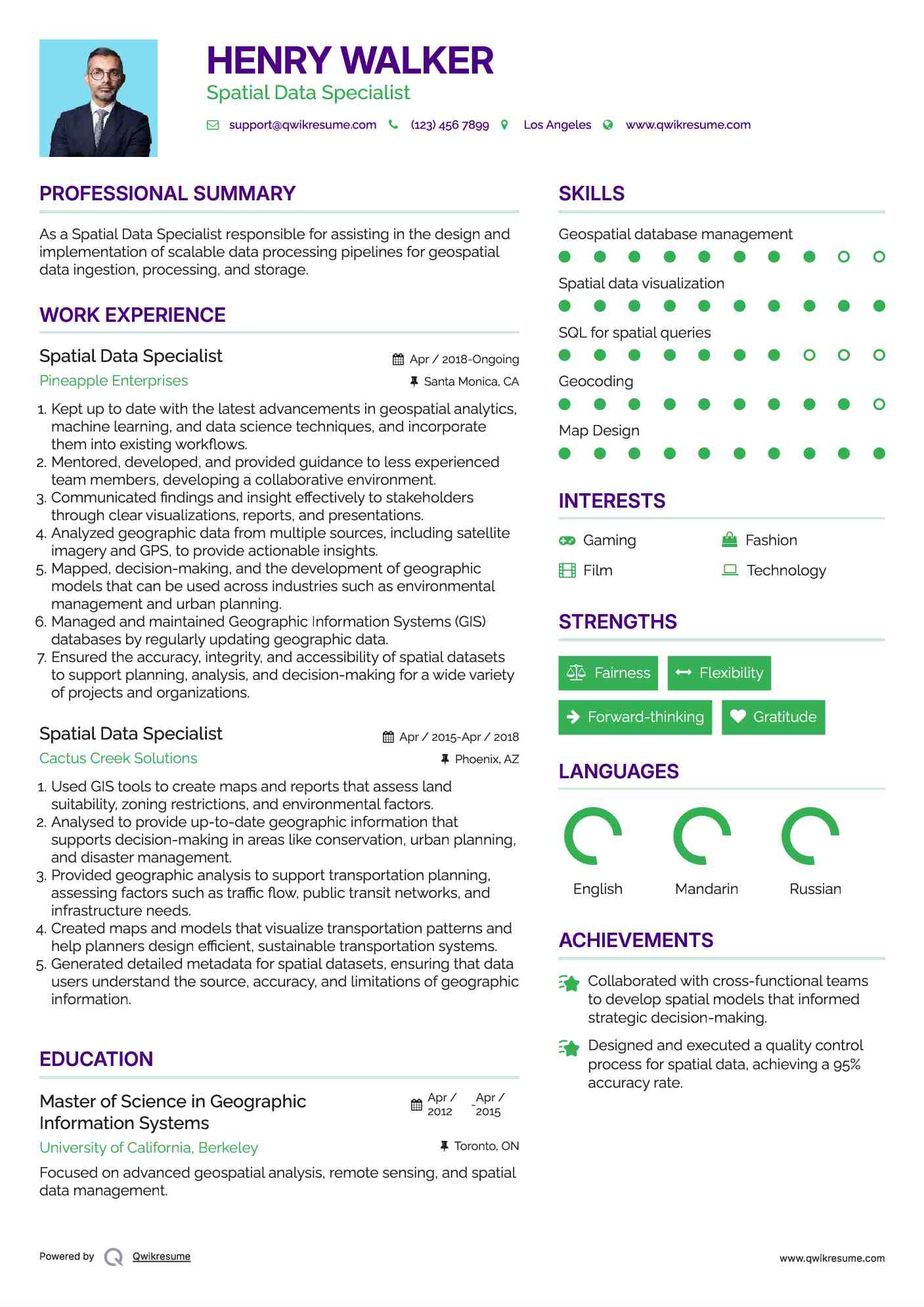 Spatial Data Specialist Resume Model