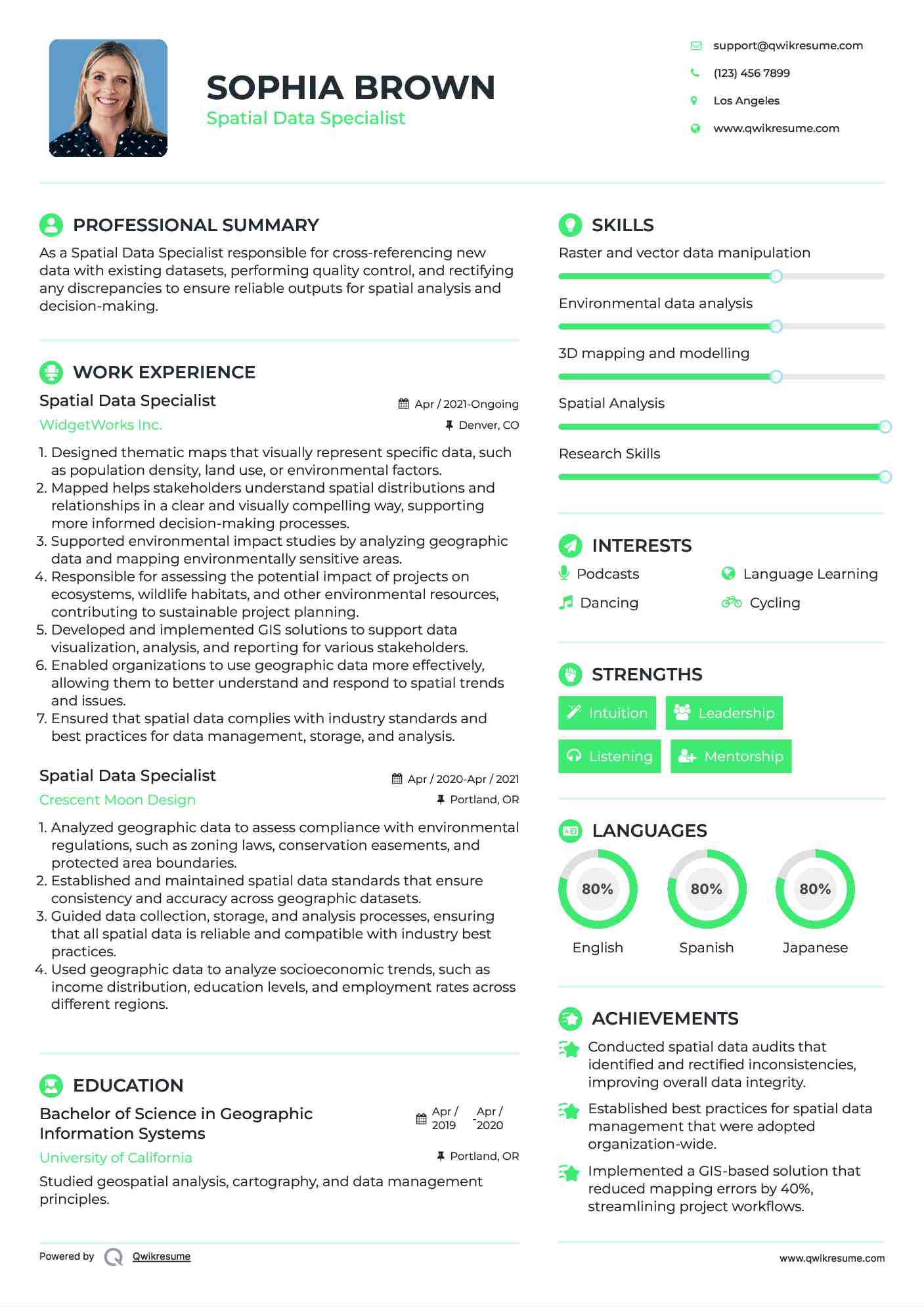 Spatial Data Specialist Resume Template