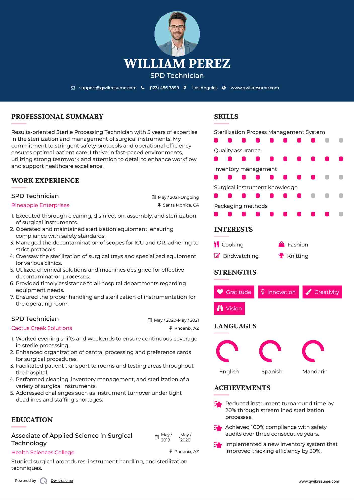 SPD Technician Resume Template