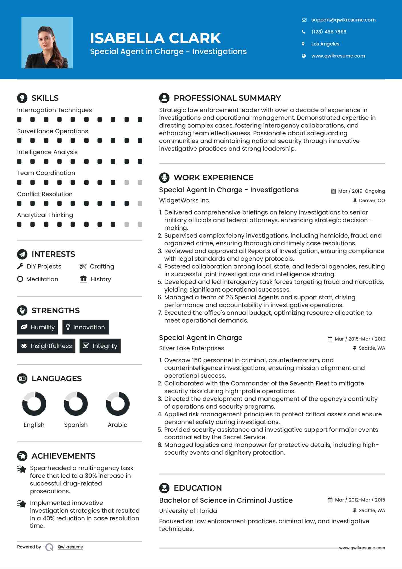 Special Agent in Charge - Investigations Resume Format