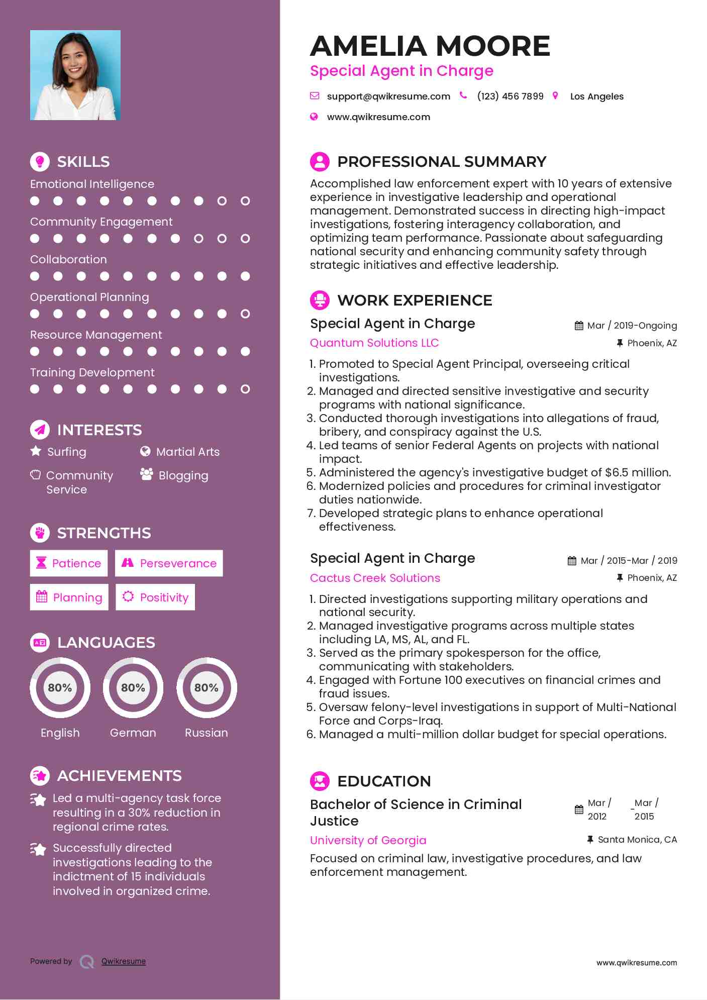 Special Agent in Charge Resume Template