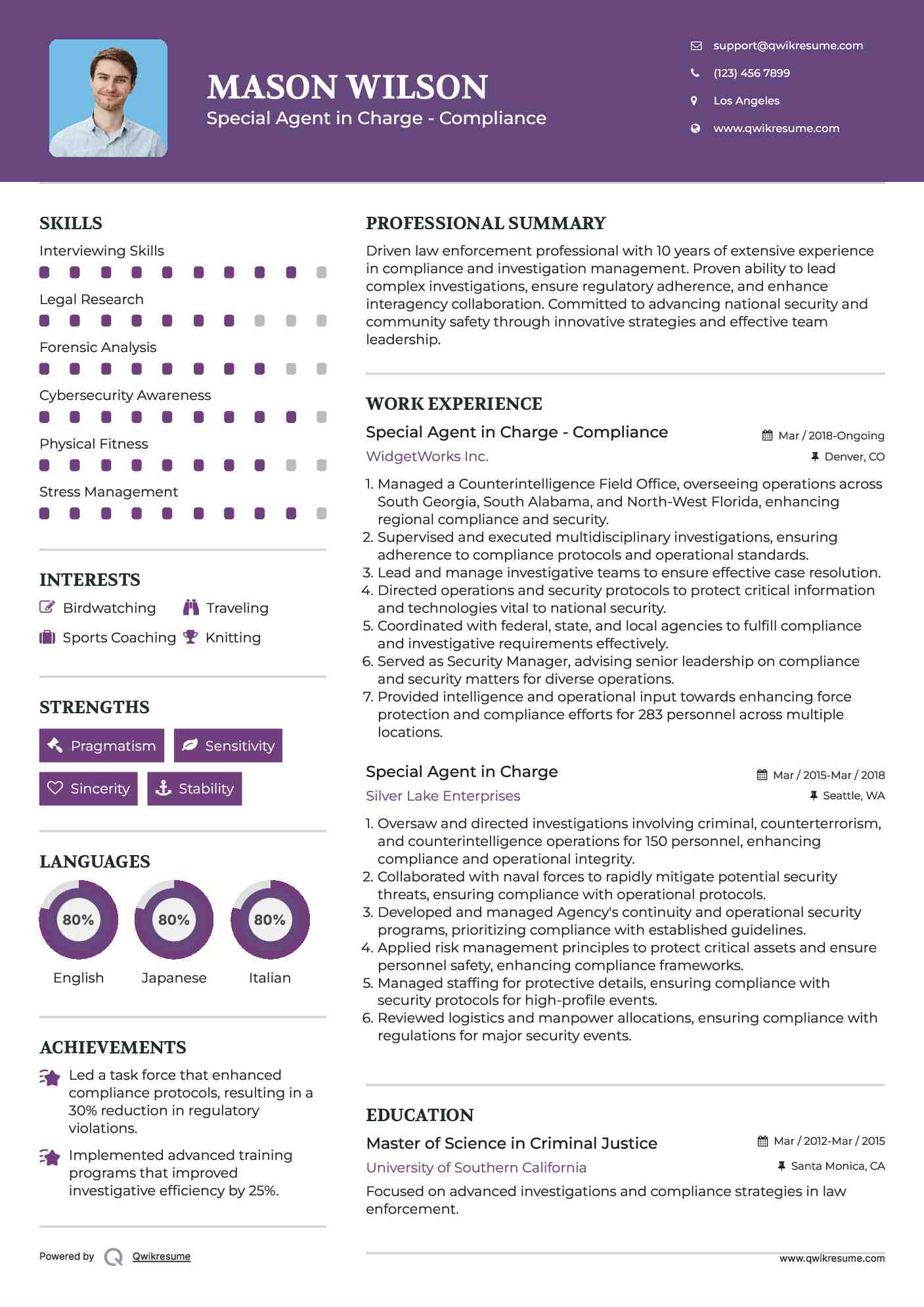 Special Agent in Charge - Compliance Resume Format