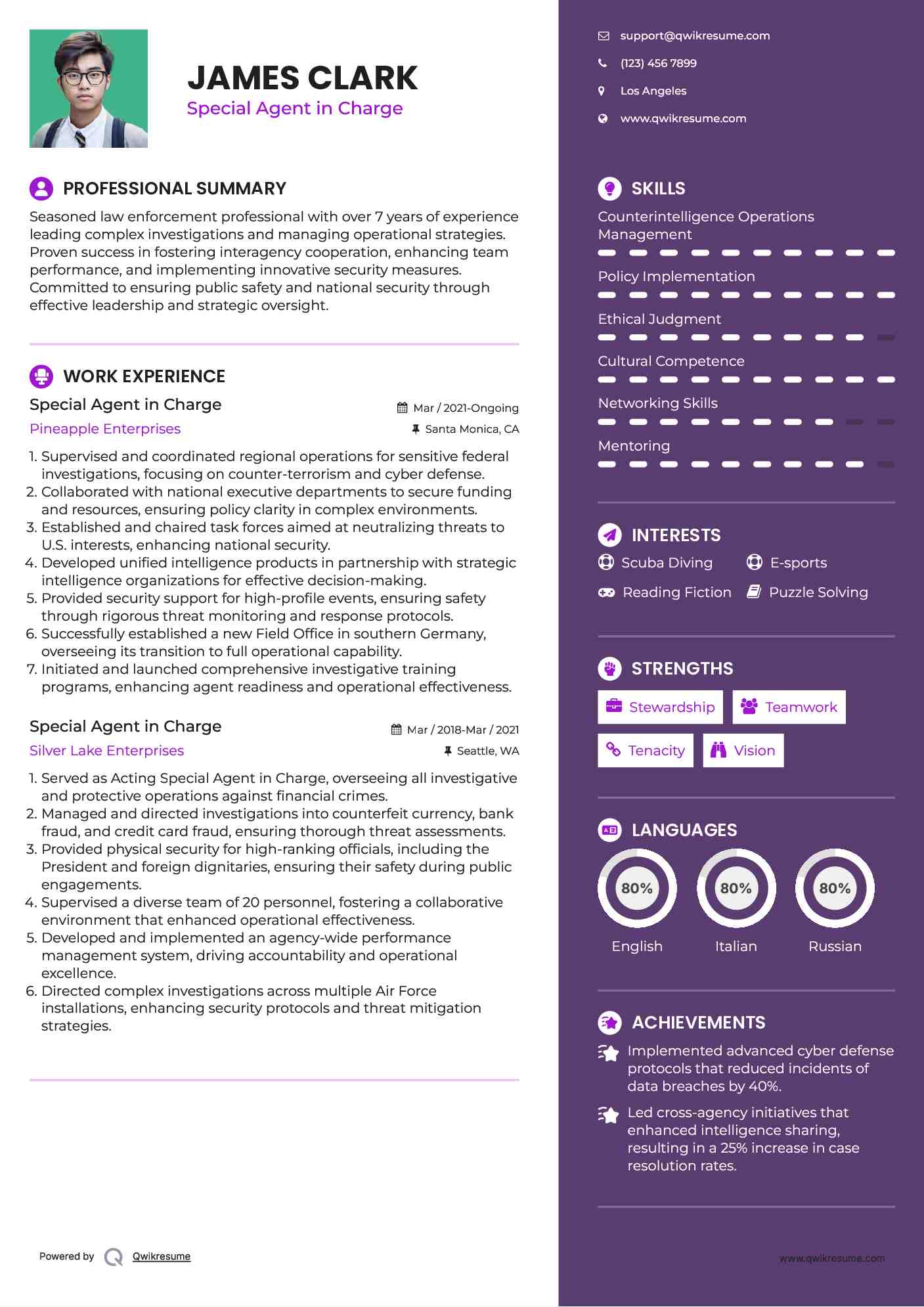 Special Agent in Charge Resume Template
