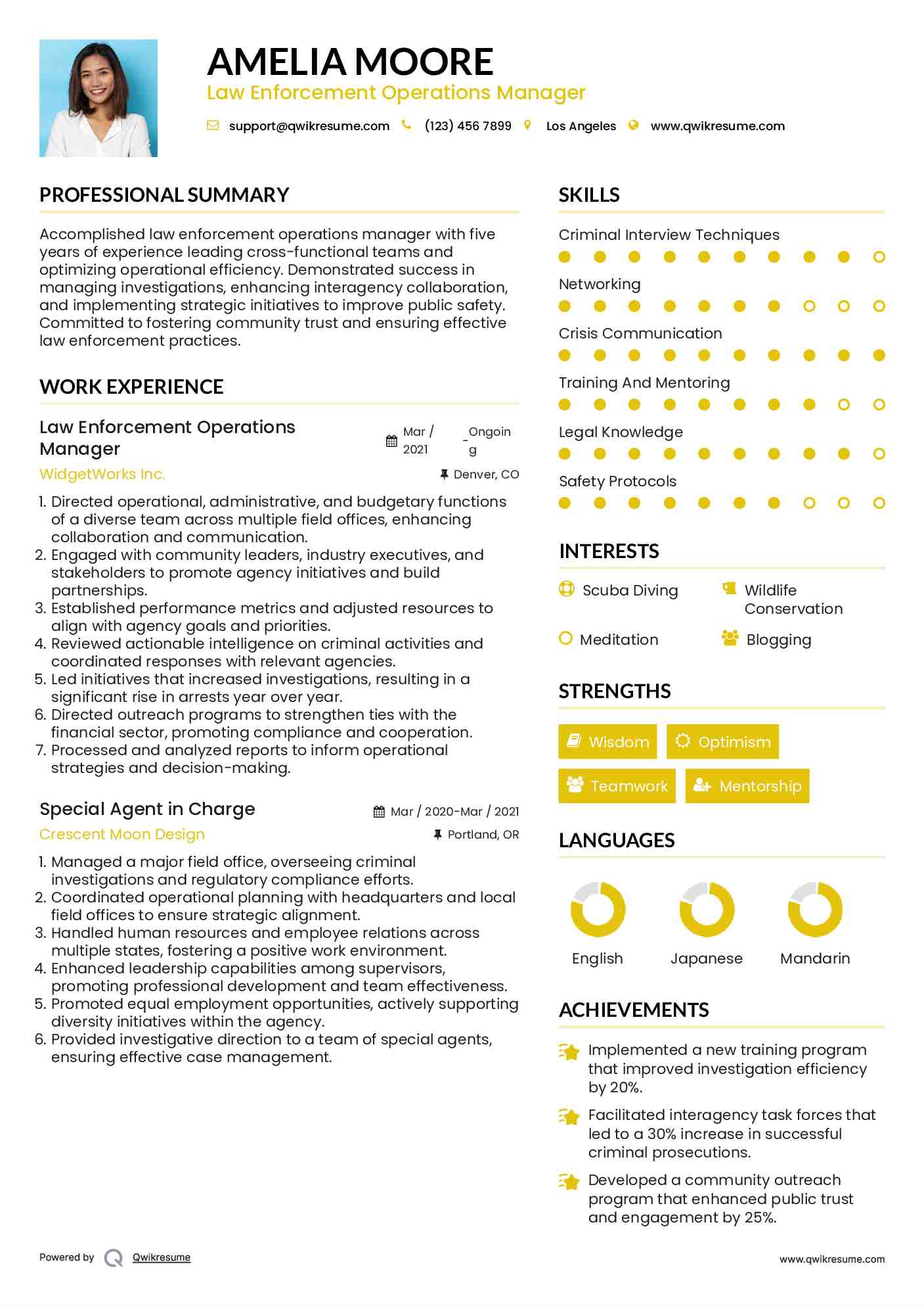 Law Enforcement Operations Manager Resume Model