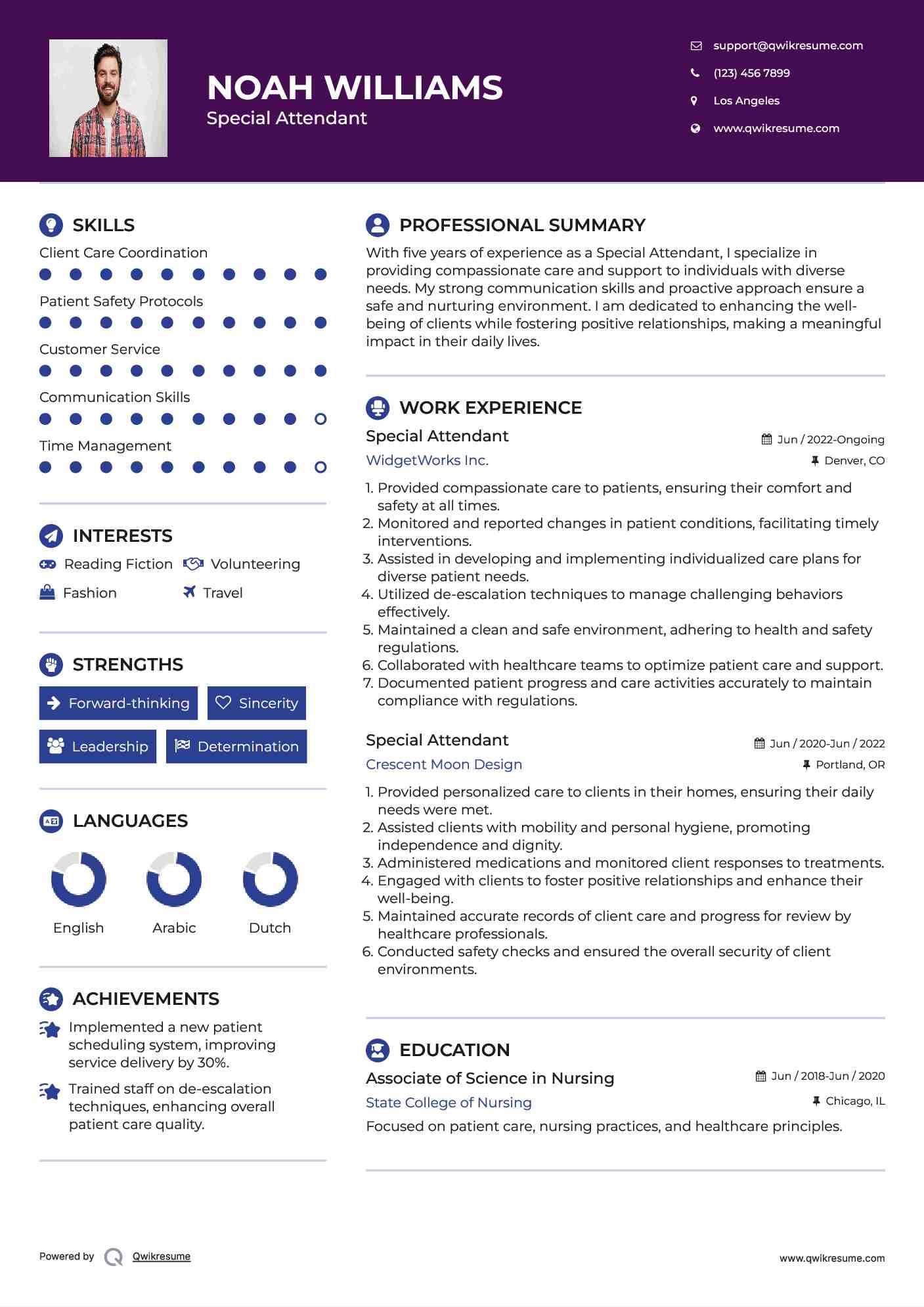 Special Attendant Resume Sample